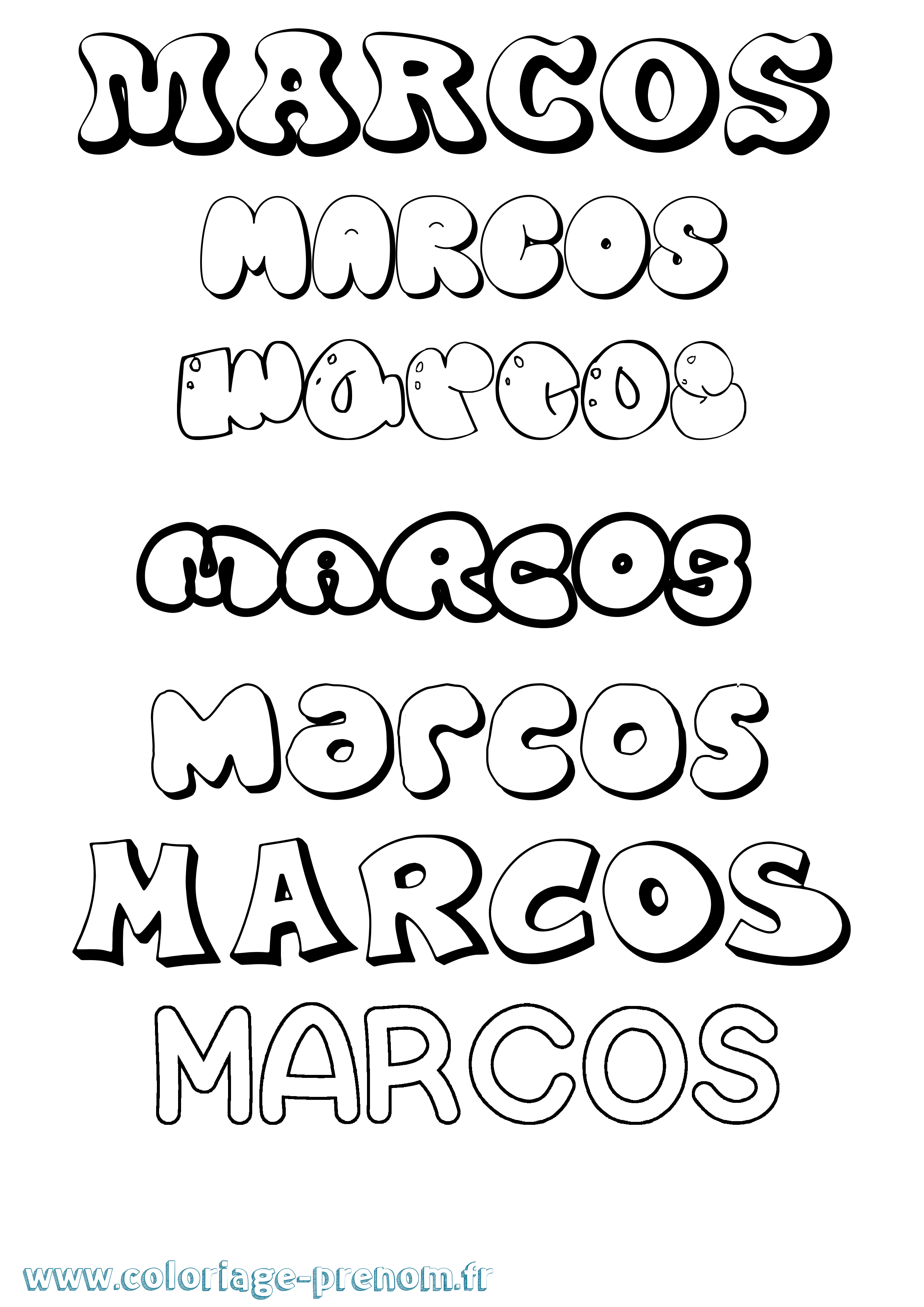 Coloriage prénom Marcos Bubble