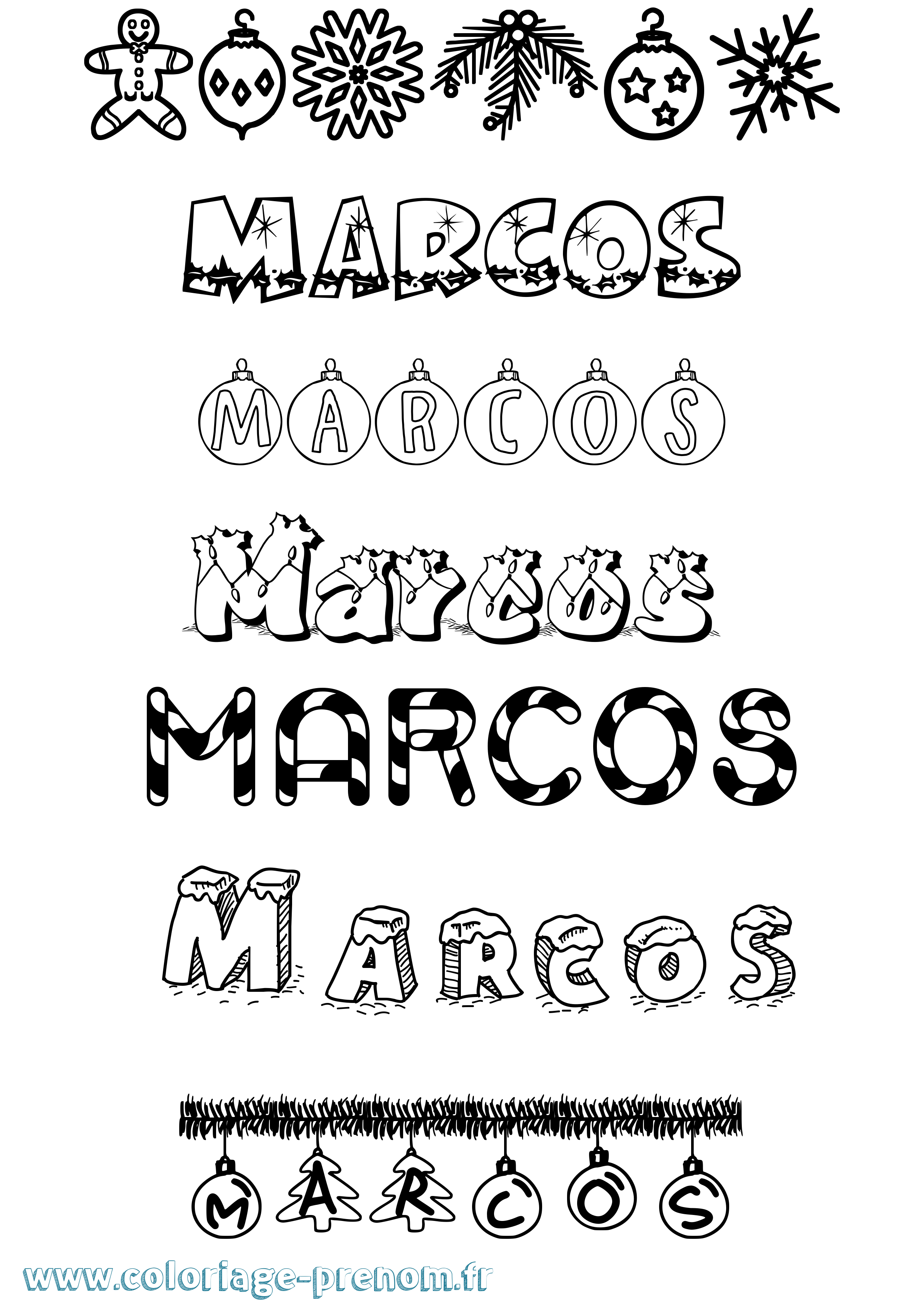 Coloriage prénom Marcos Noël