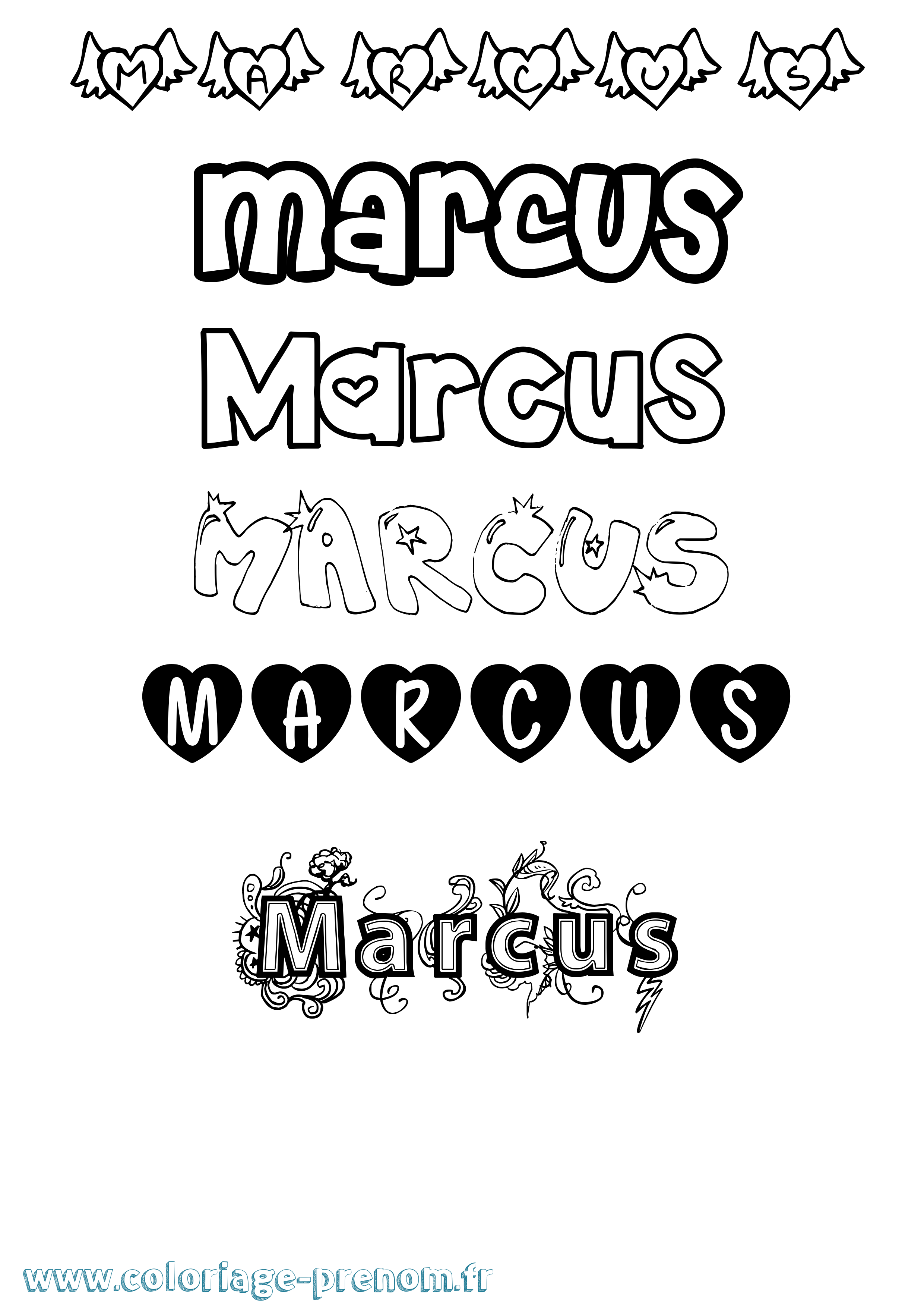 Coloriage prénom Marcus Girly