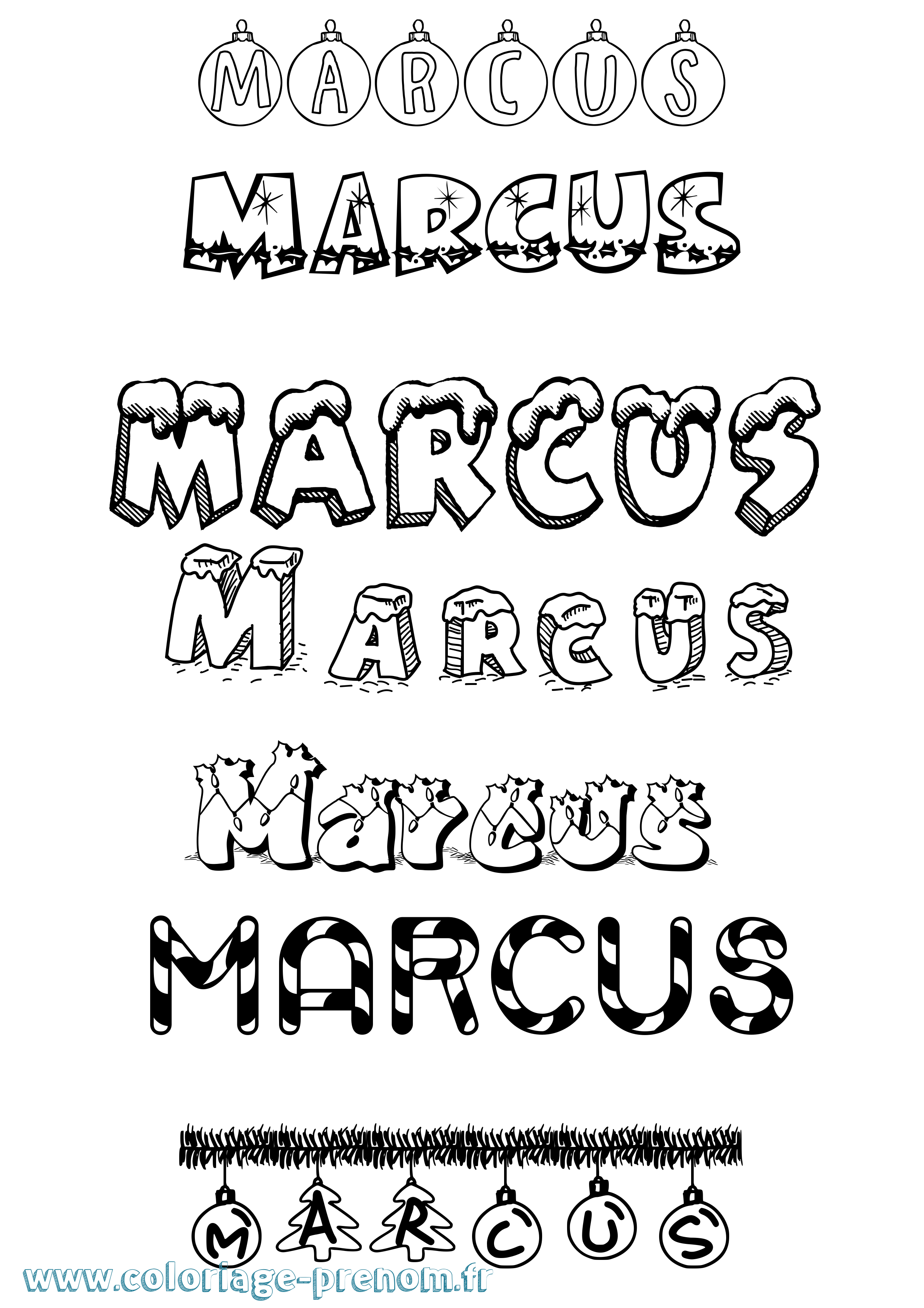 Coloriage prénom Marcus Noël