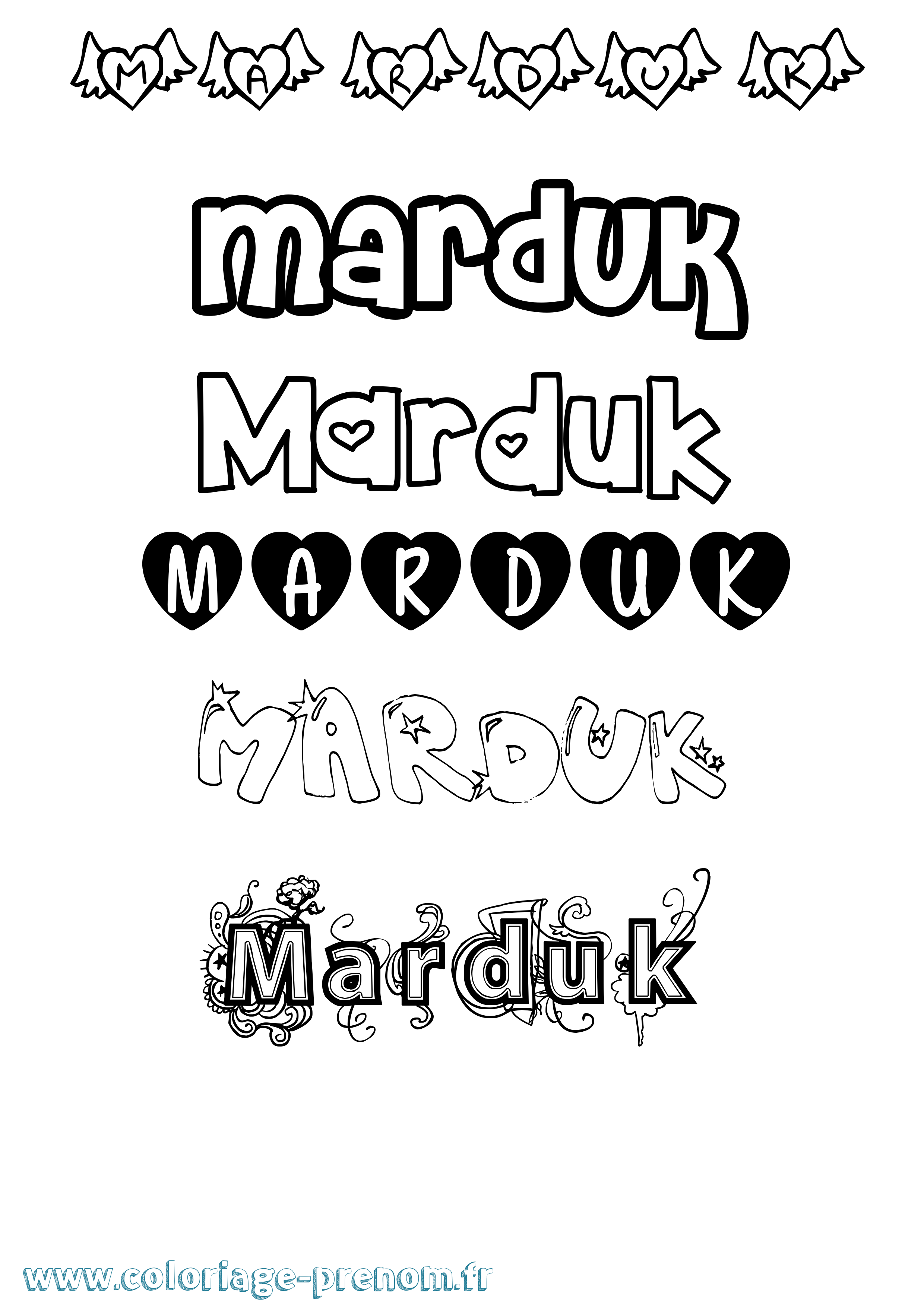 Coloriage prénom Marduk Girly