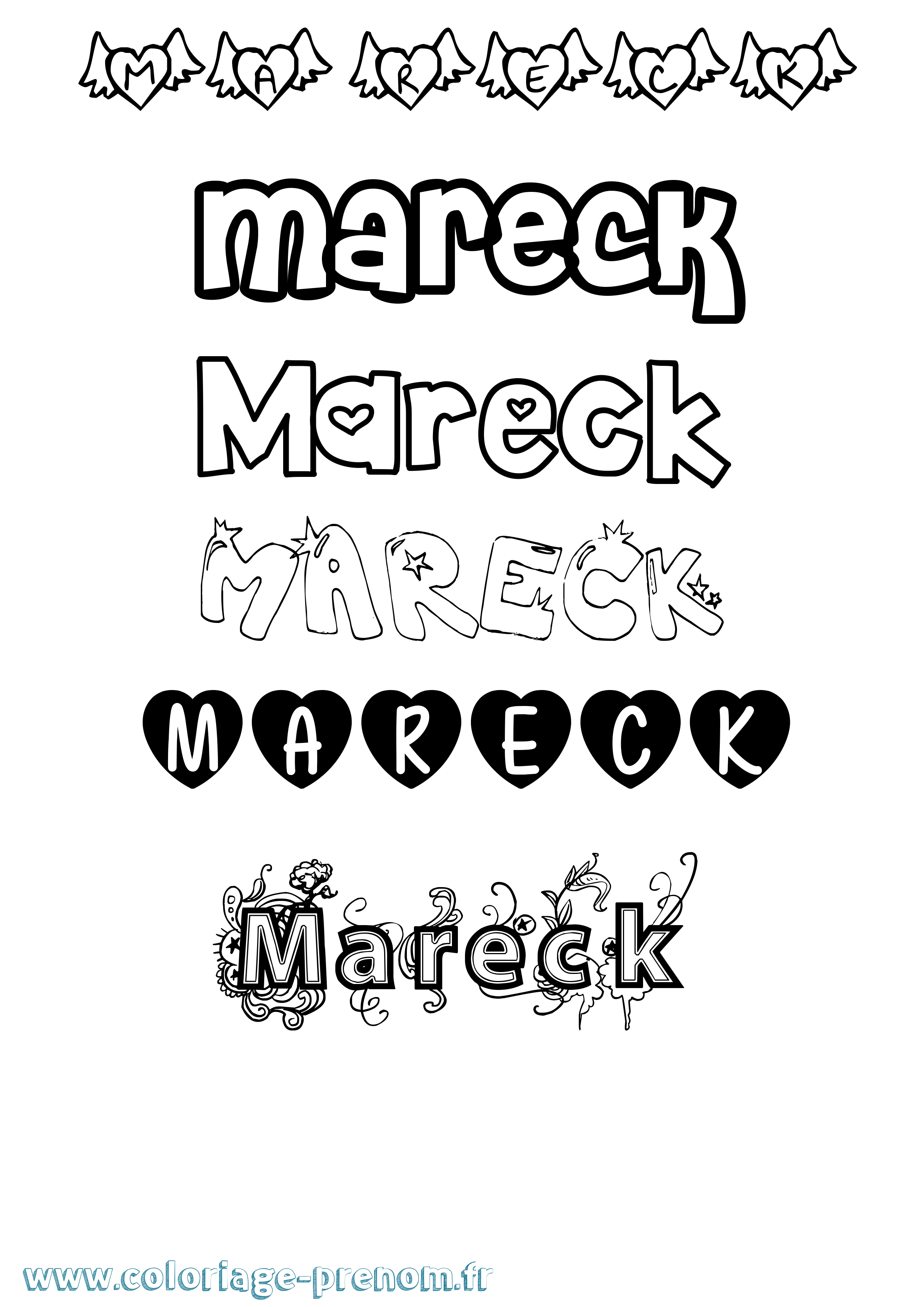 Coloriage prénom Mareck Girly