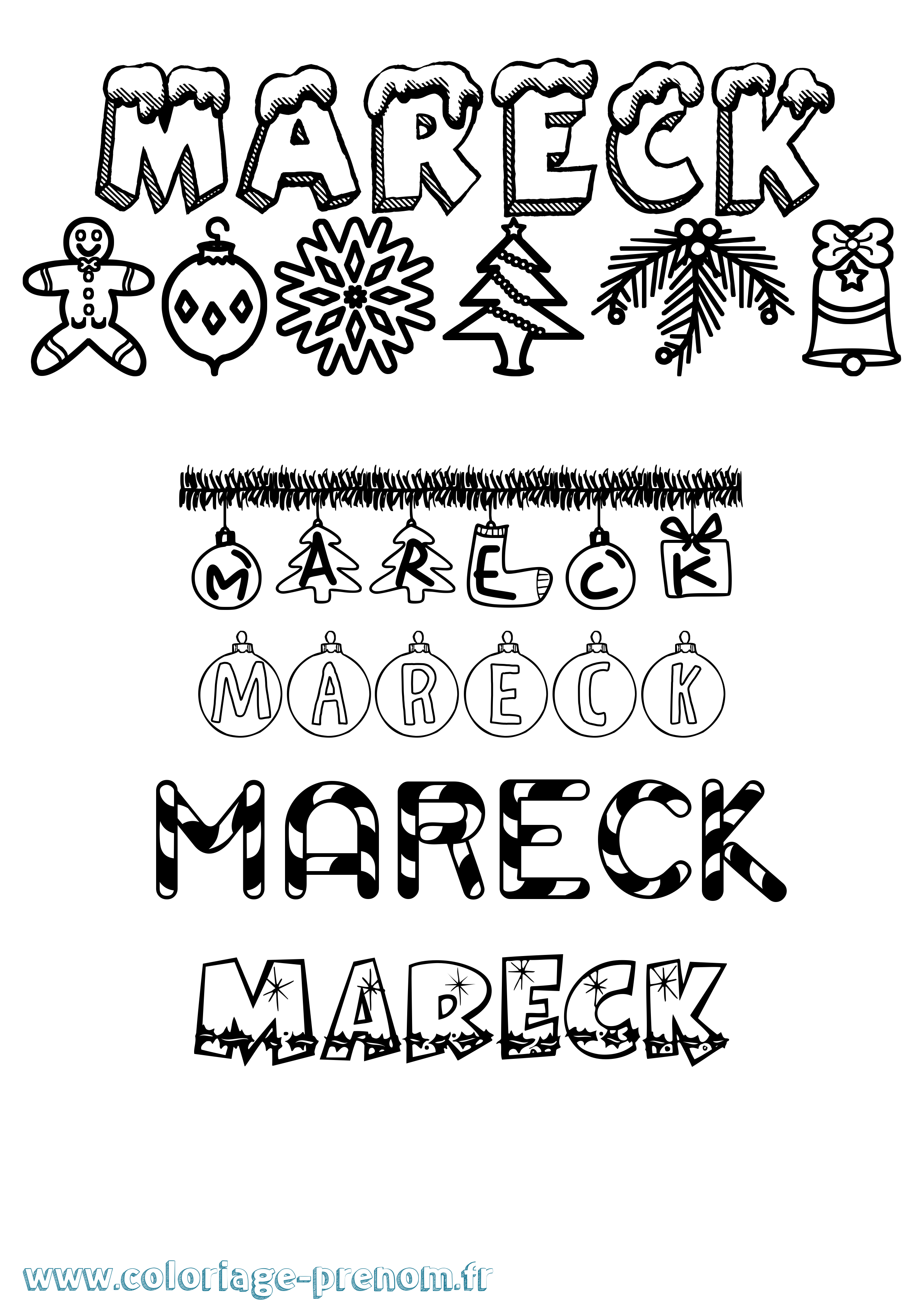 Coloriage prénom Mareck Noël