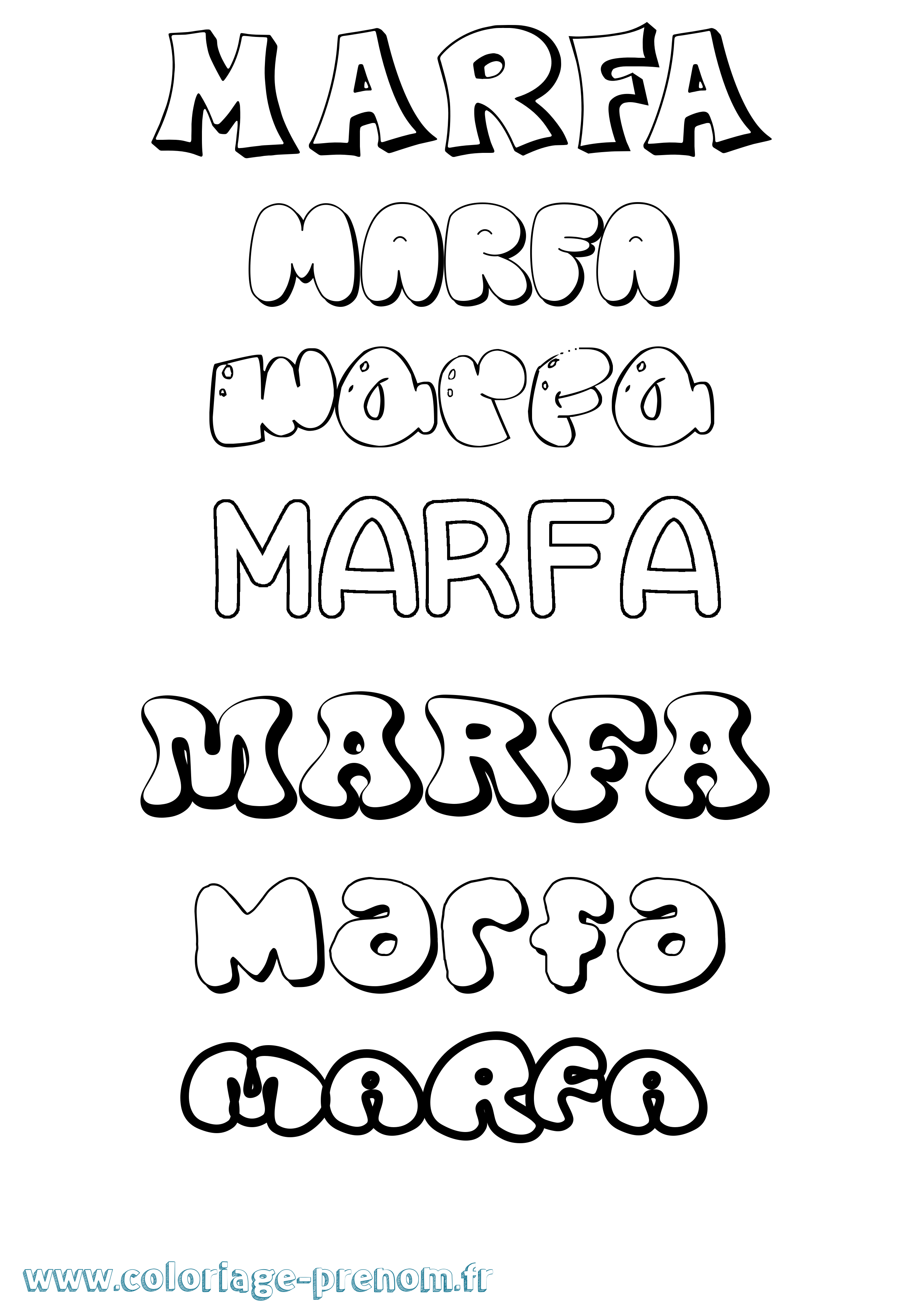 Coloriage prénom Marfa Bubble