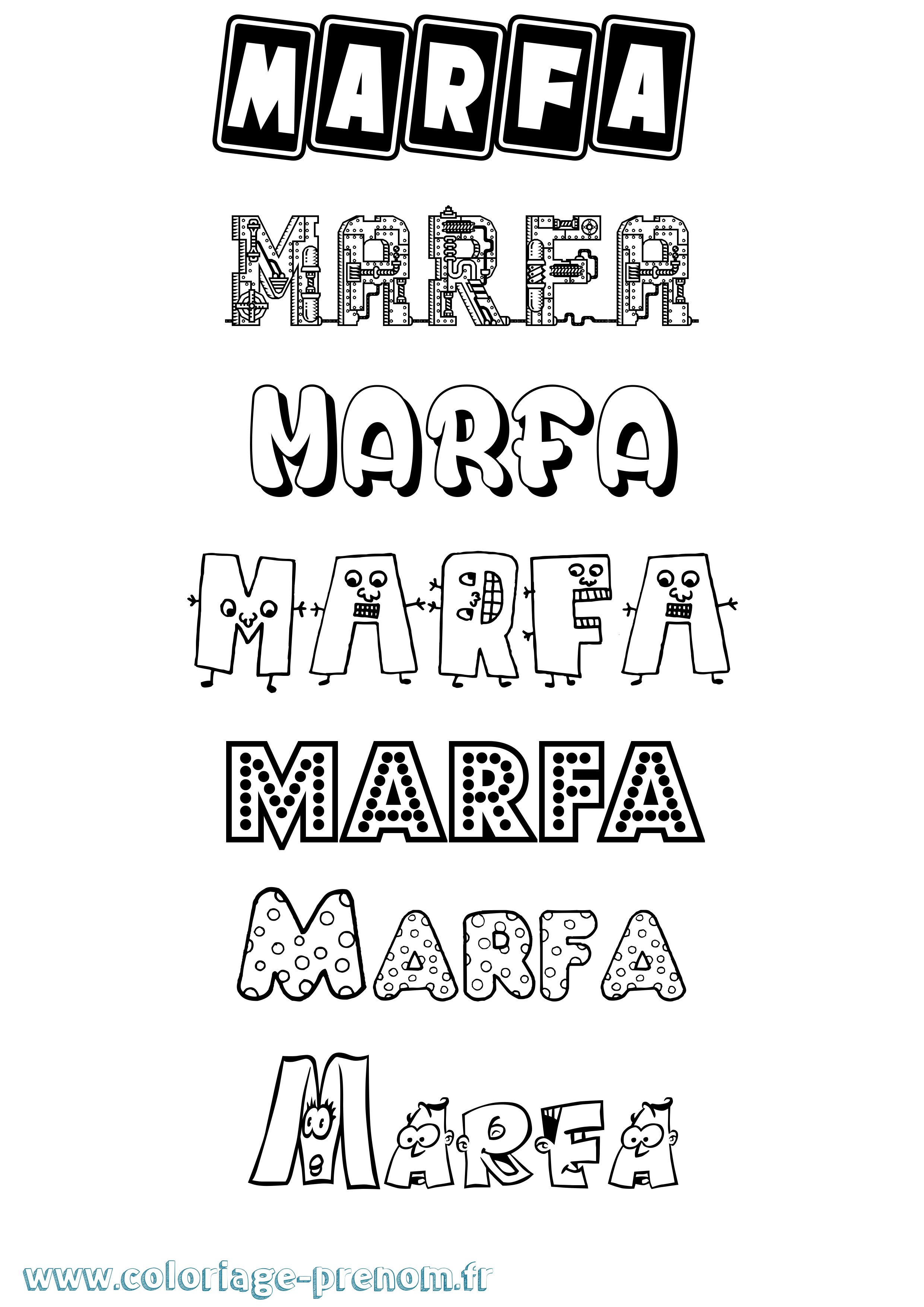 Coloriage prénom Marfa Fun