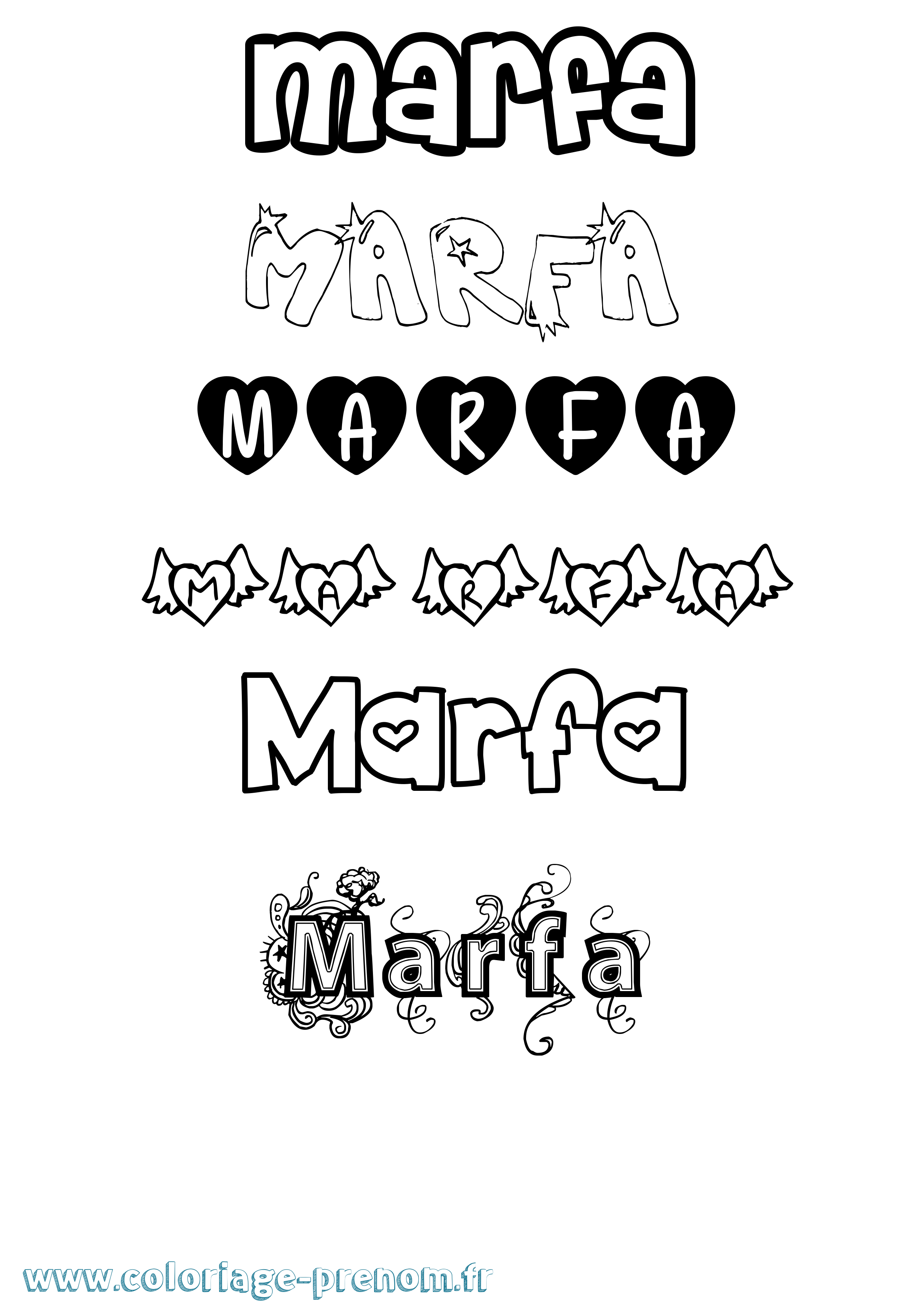 Coloriage prénom Marfa Girly