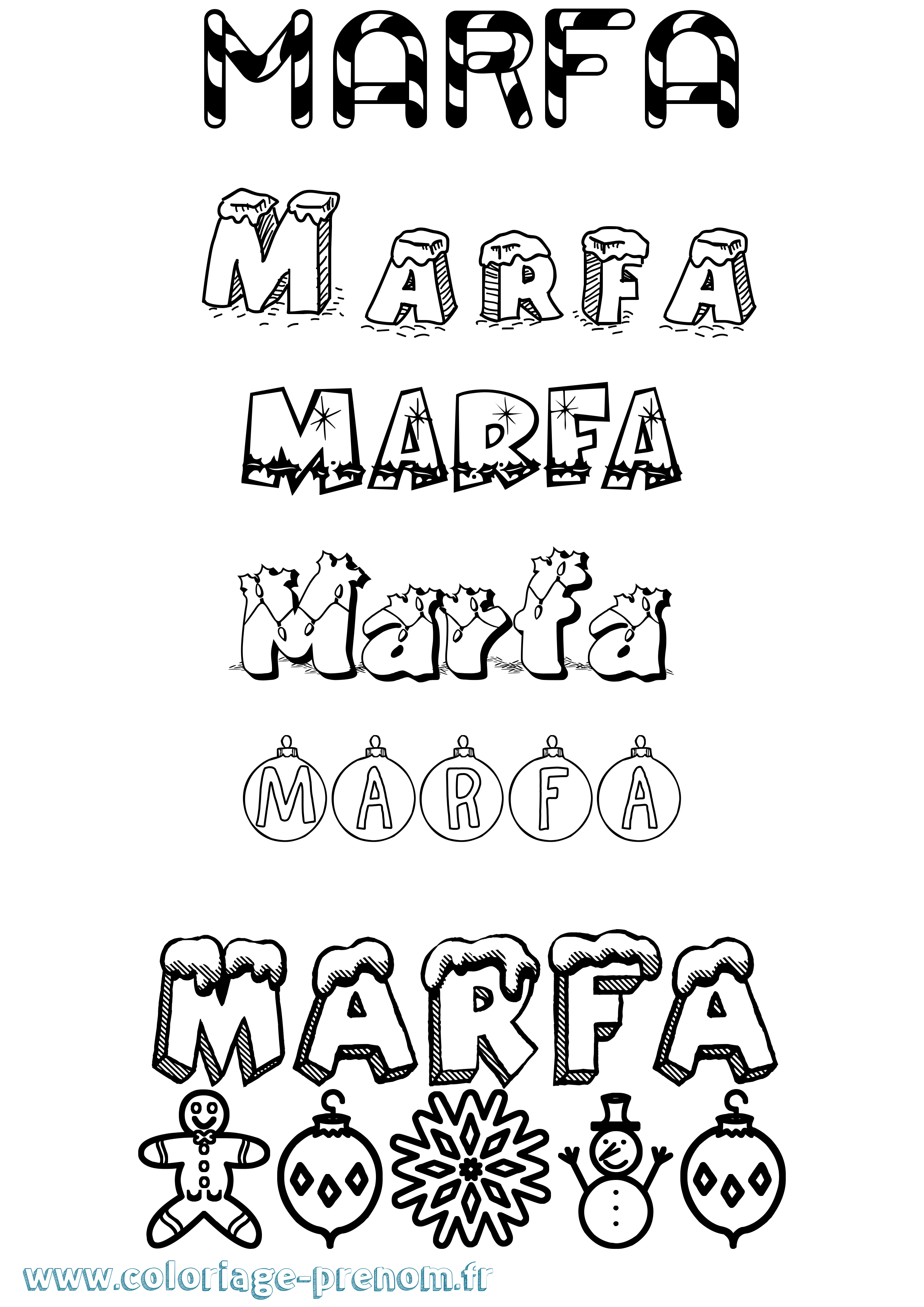 Coloriage prénom Marfa Noël