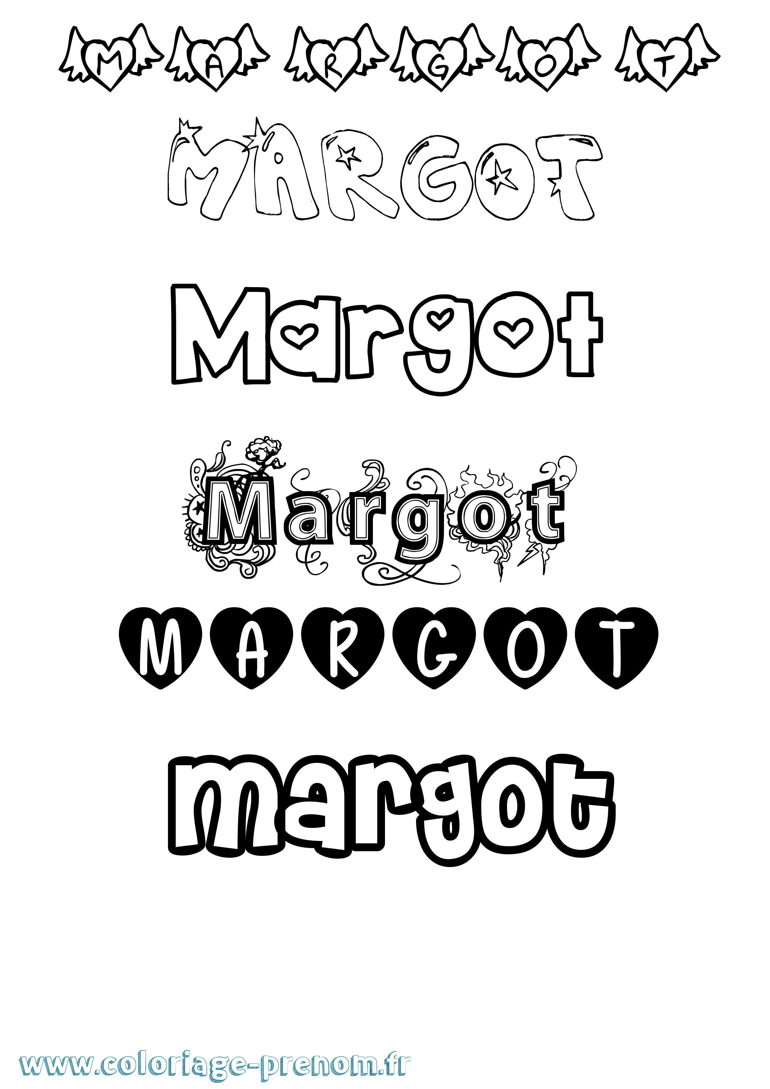 Coloriage prénom Margot Girly