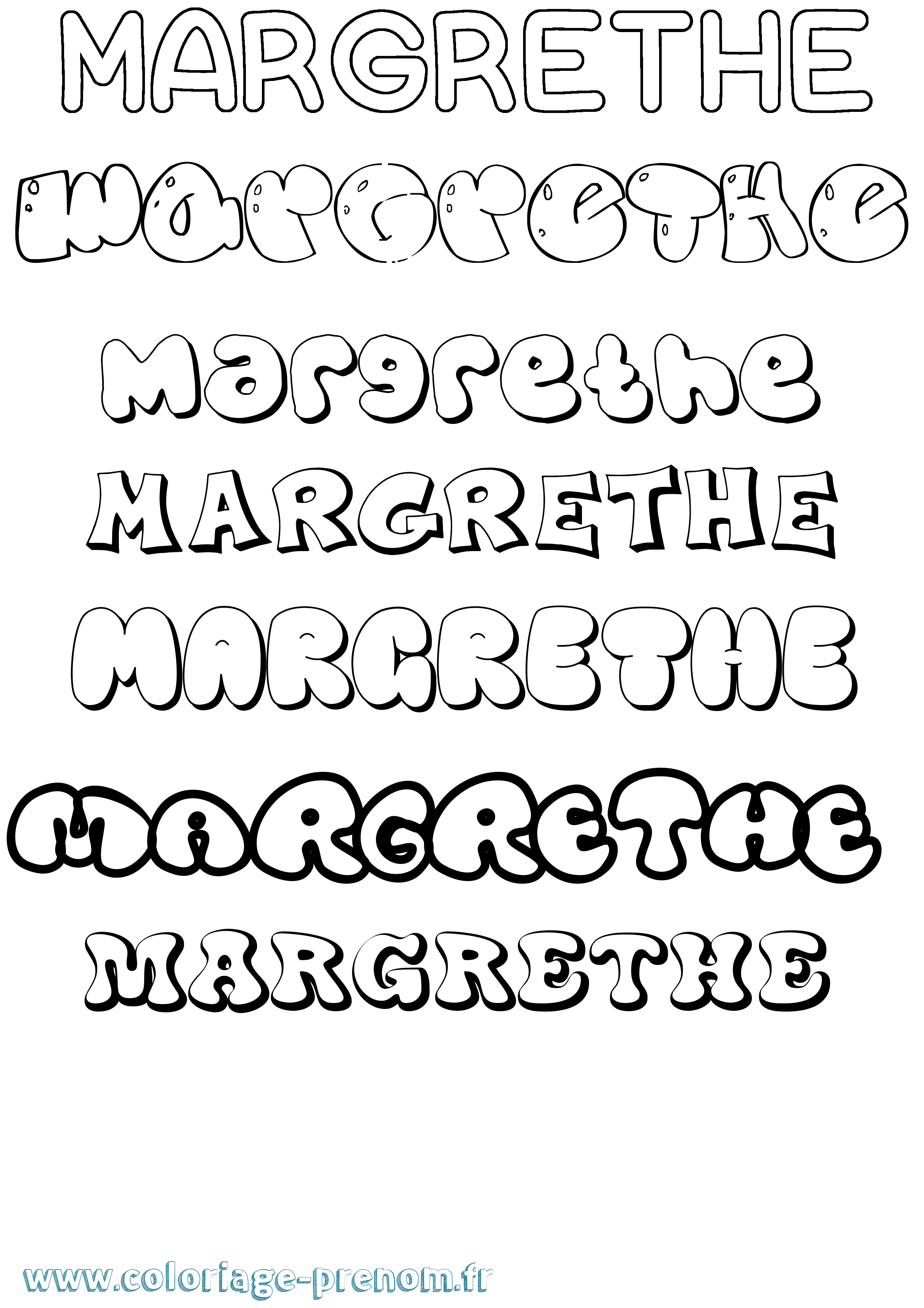 Coloriage prénom Margrethe Bubble