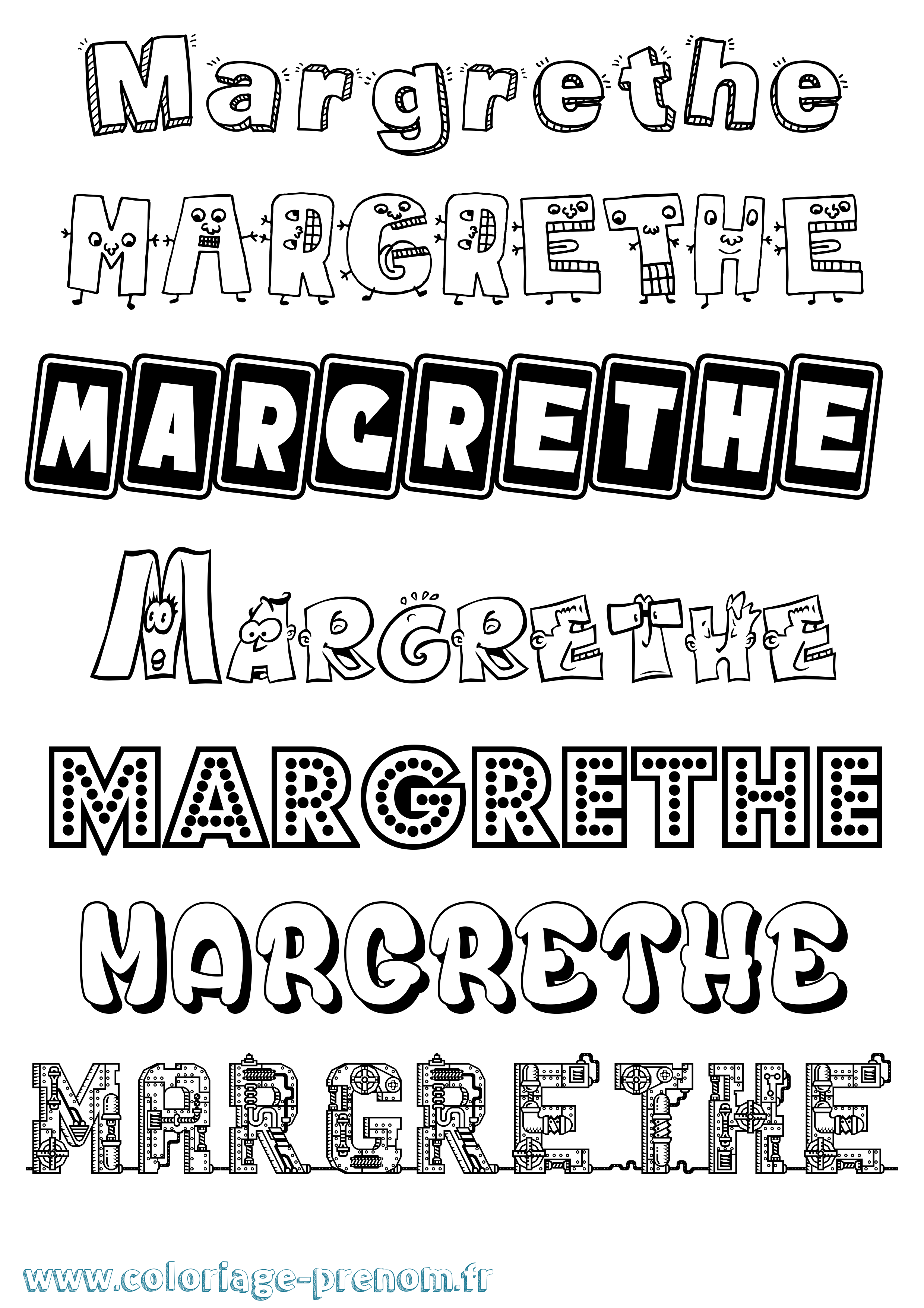 Coloriage prénom Margrethe Fun