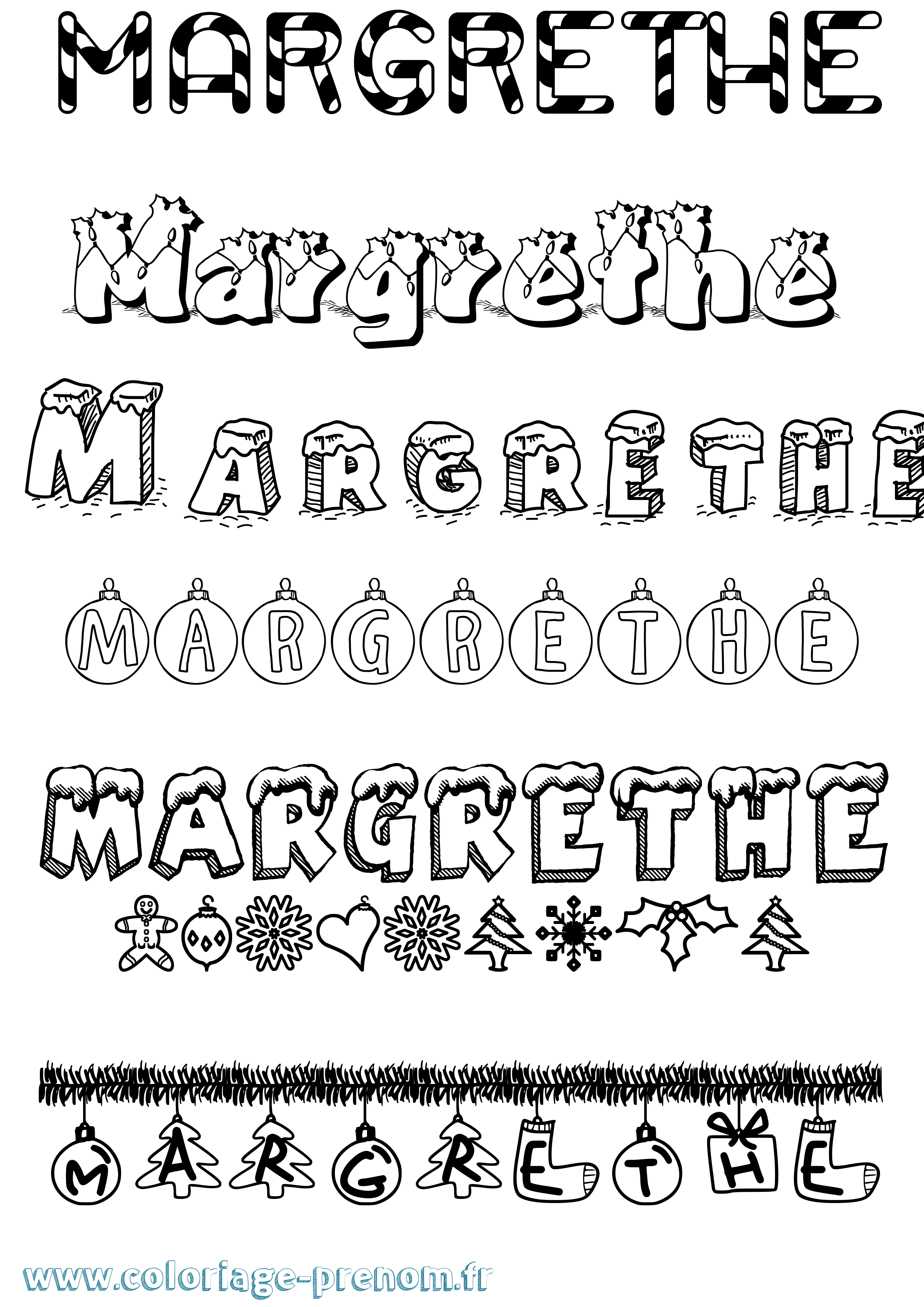 Coloriage Margrethe Noël Coloriage prénom Margrethe Noël