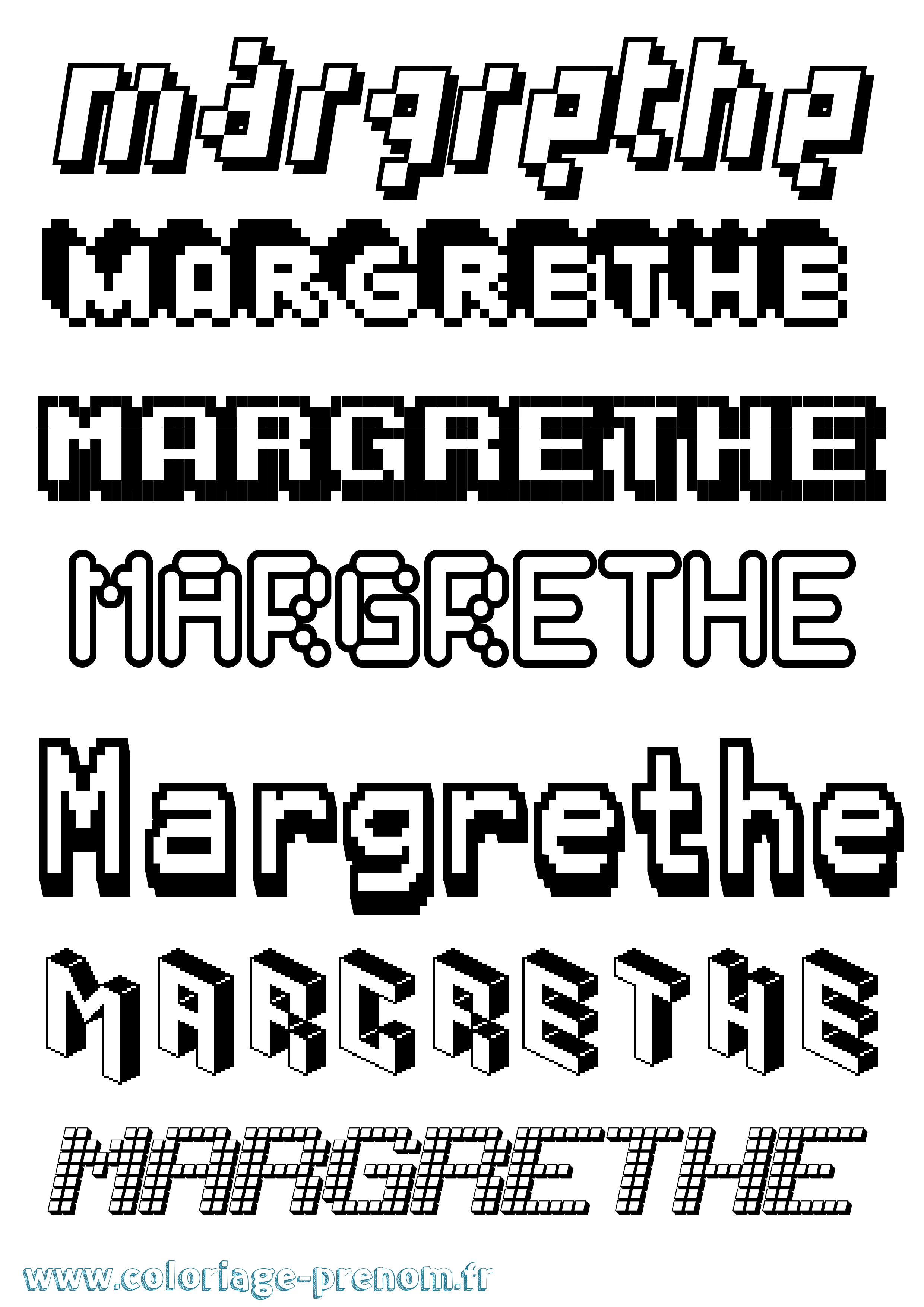 Coloriage prénom Margrethe Pixel