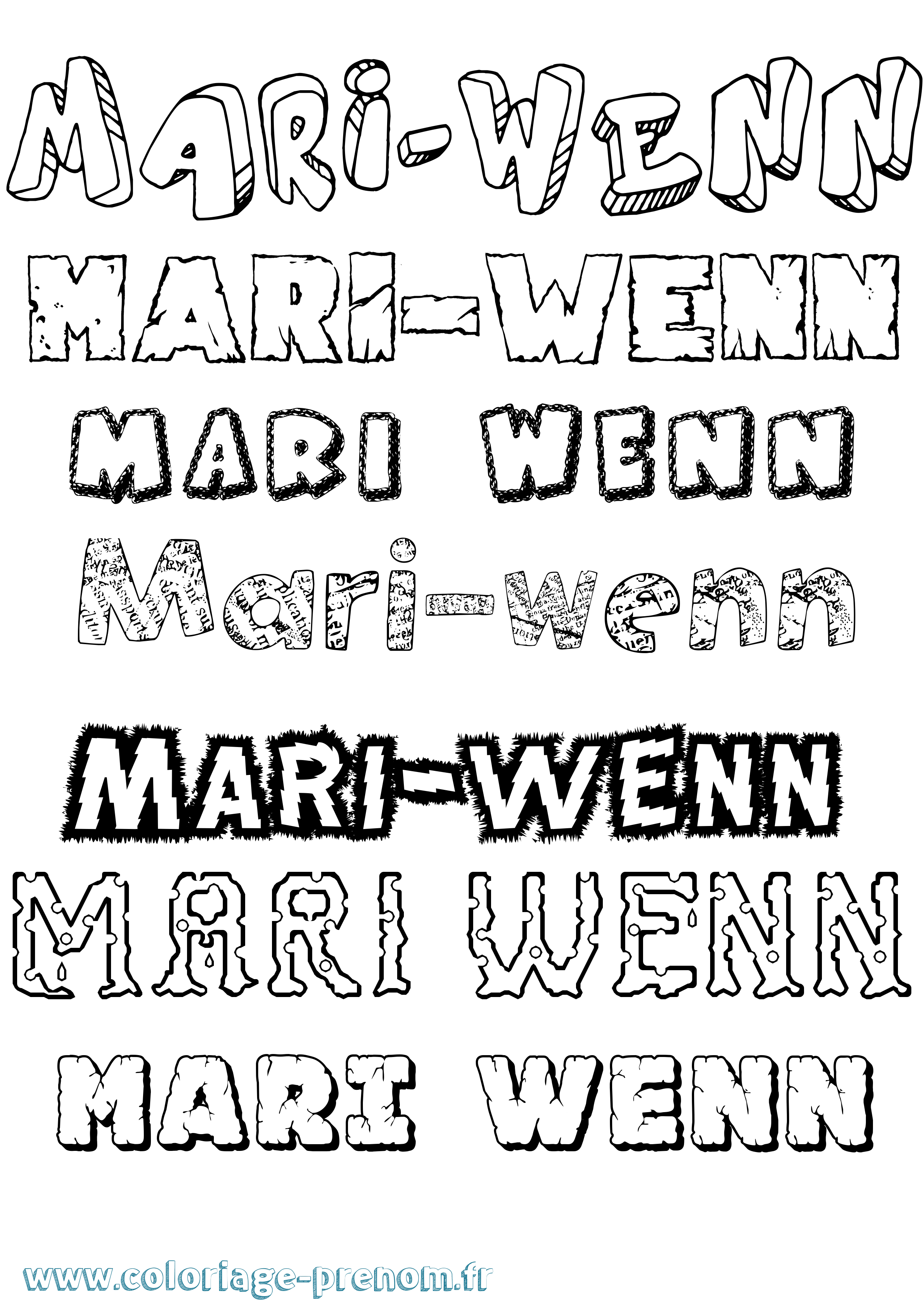 Coloriage Mari-Wenn Destructuré Coloriage prénom Mari-Wenn Destructuré