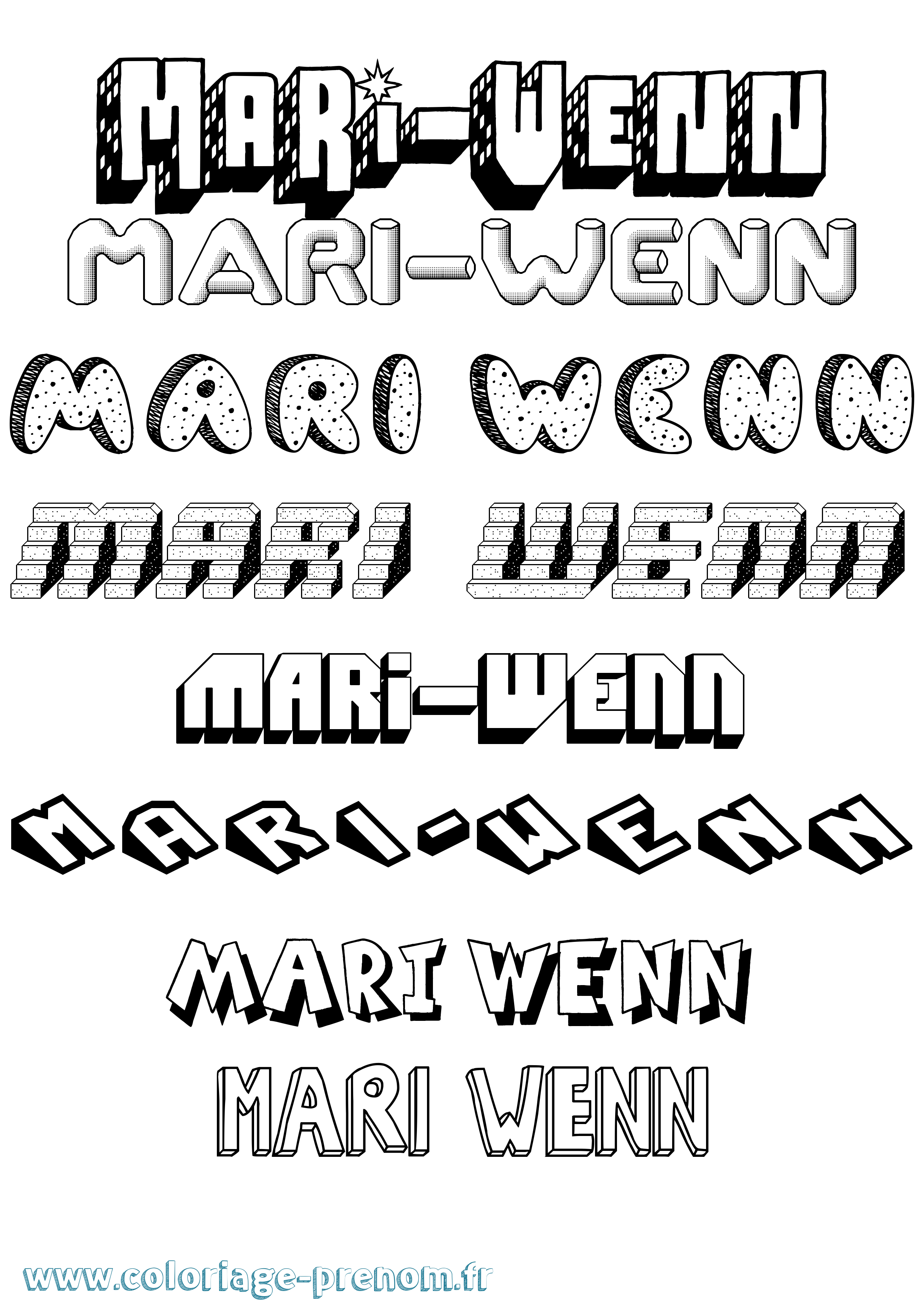 Coloriage Mari-Wenn Effet 3D Coloriage prénom Mari-Wenn Effet 3D