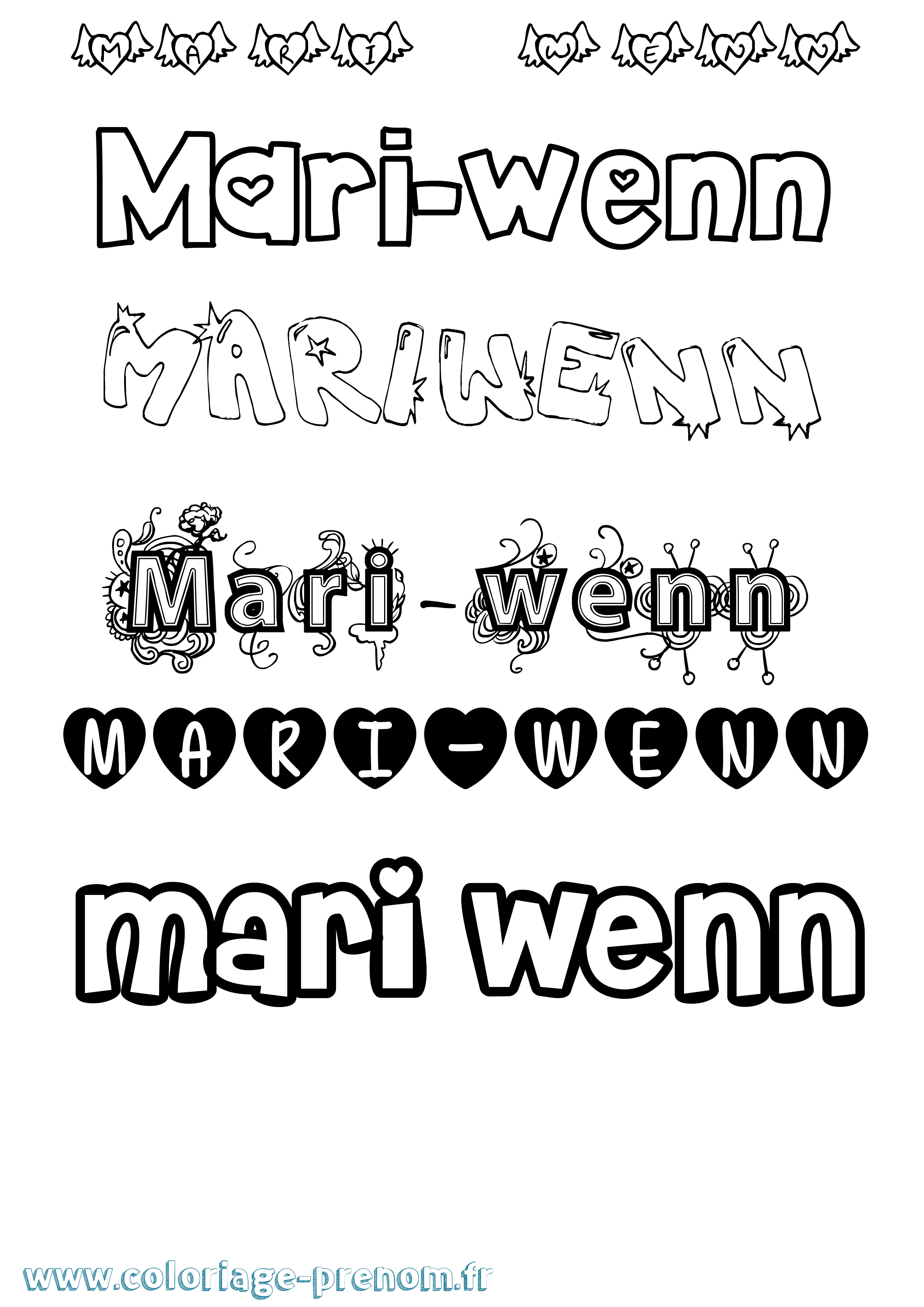 Coloriage Mari-Wenn Girly Coloriage prénom Mari-Wenn Girly