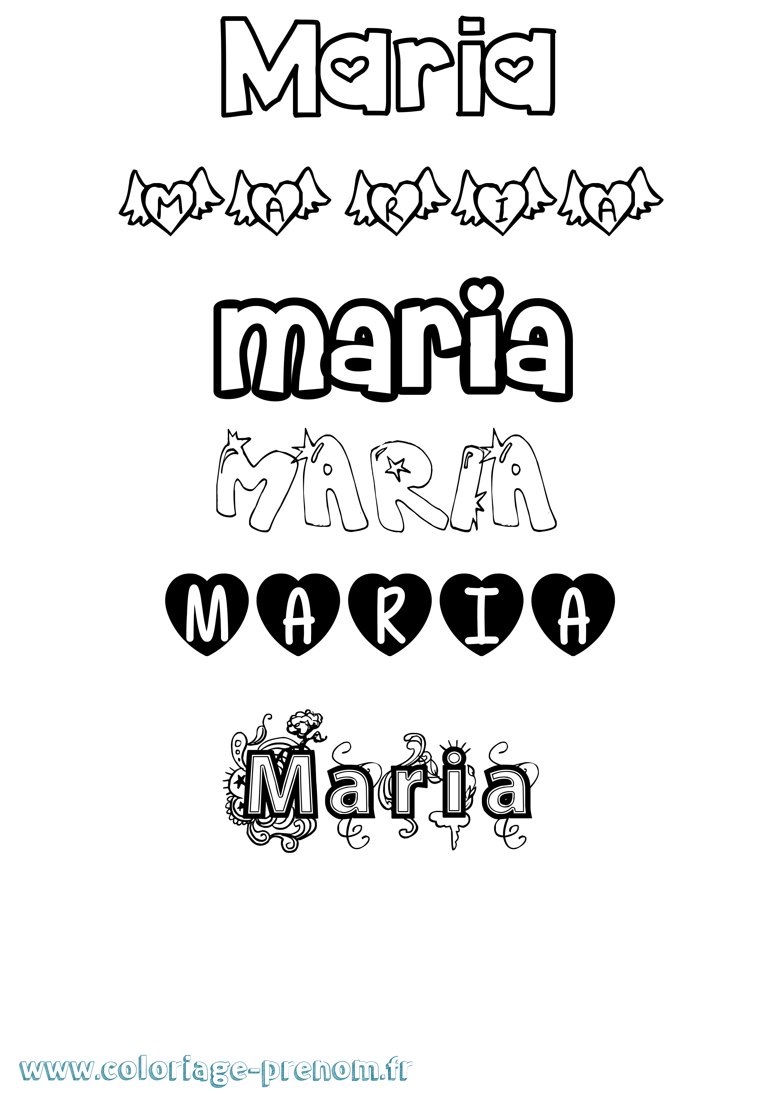 Coloriage prénom Maria Girly