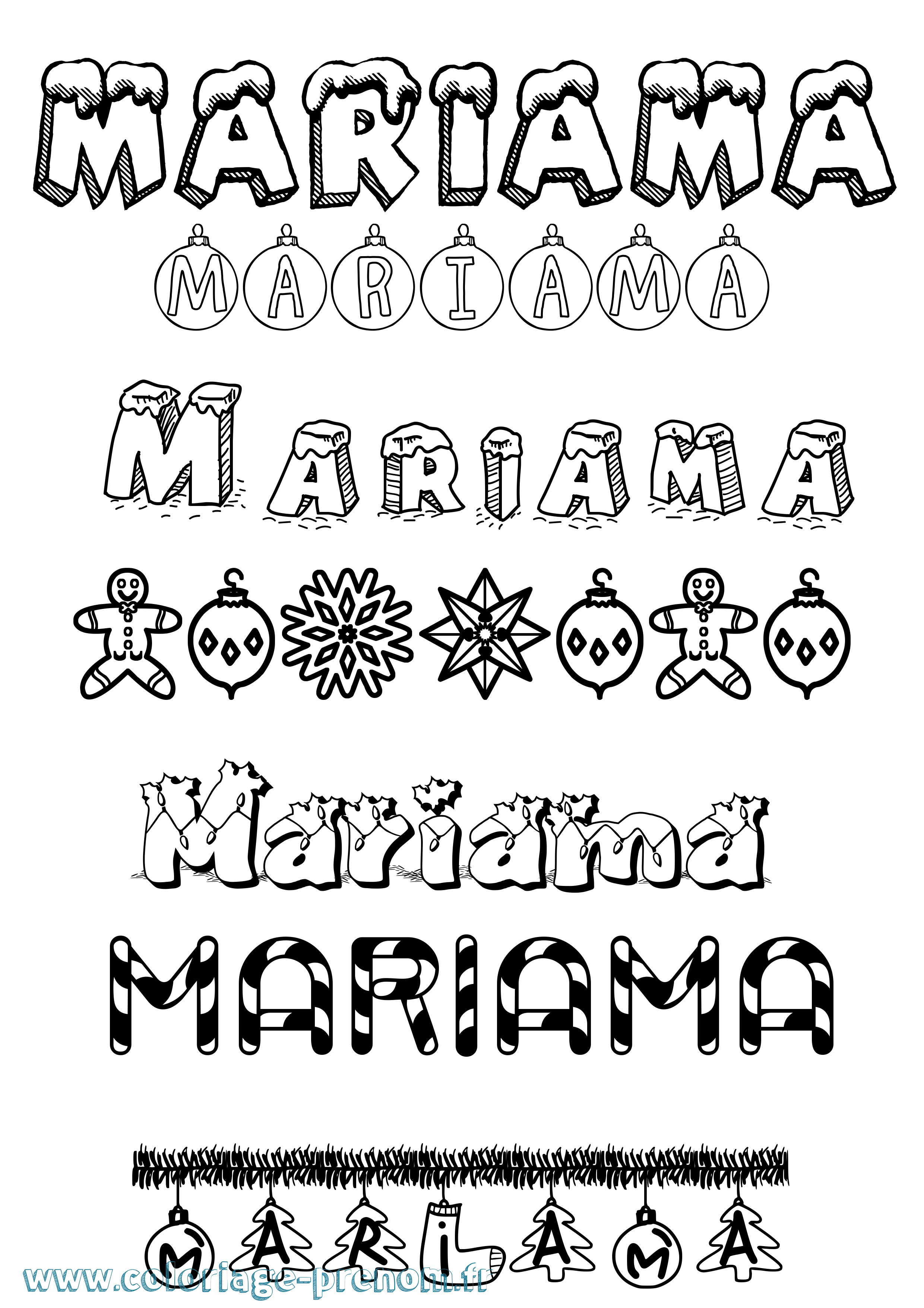Coloriage Mariama Noël Coloriage prénom Mariama Noël