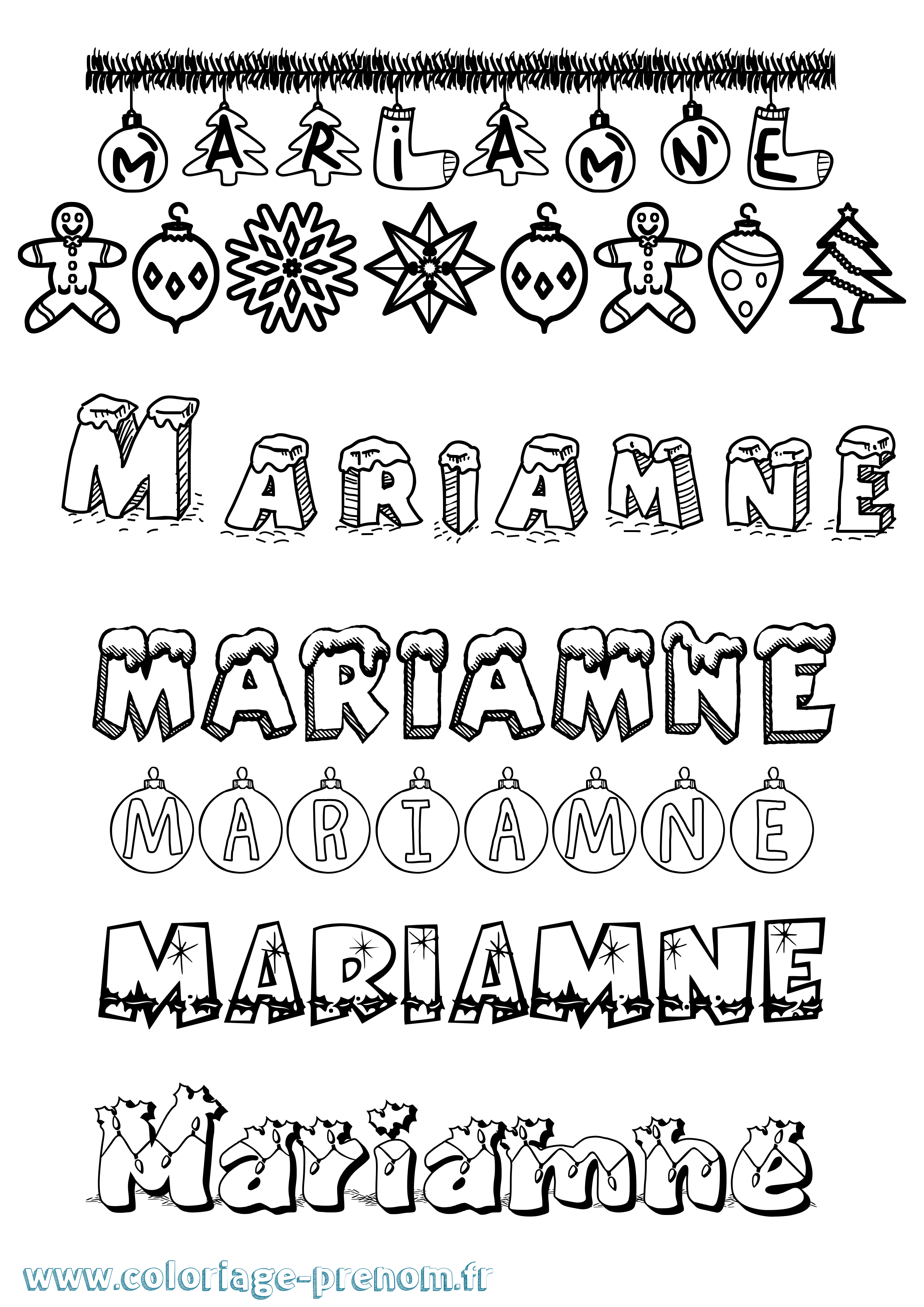 Coloriage prénom Mariamne Noël