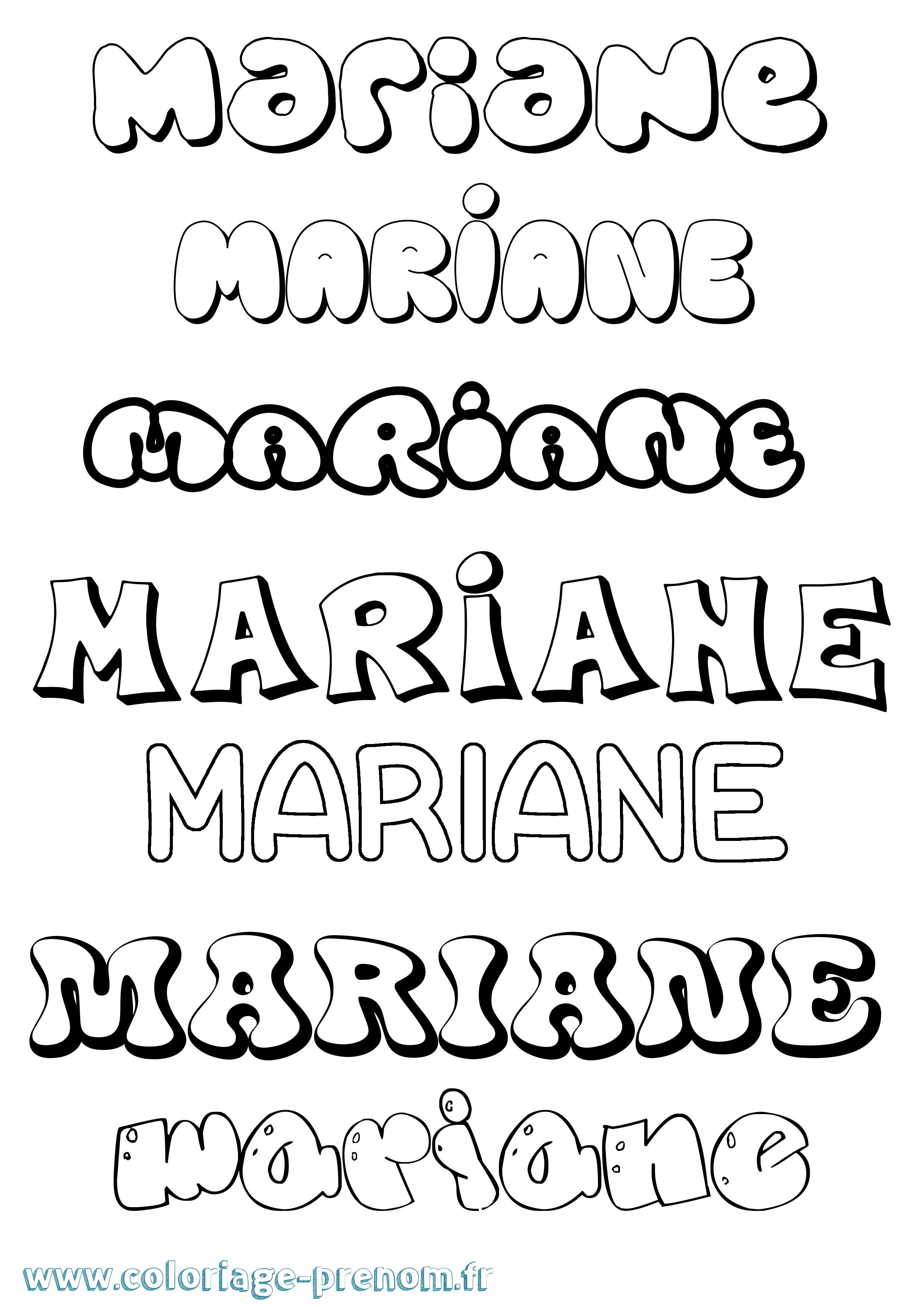 Coloriage prénom Mariane Bubble