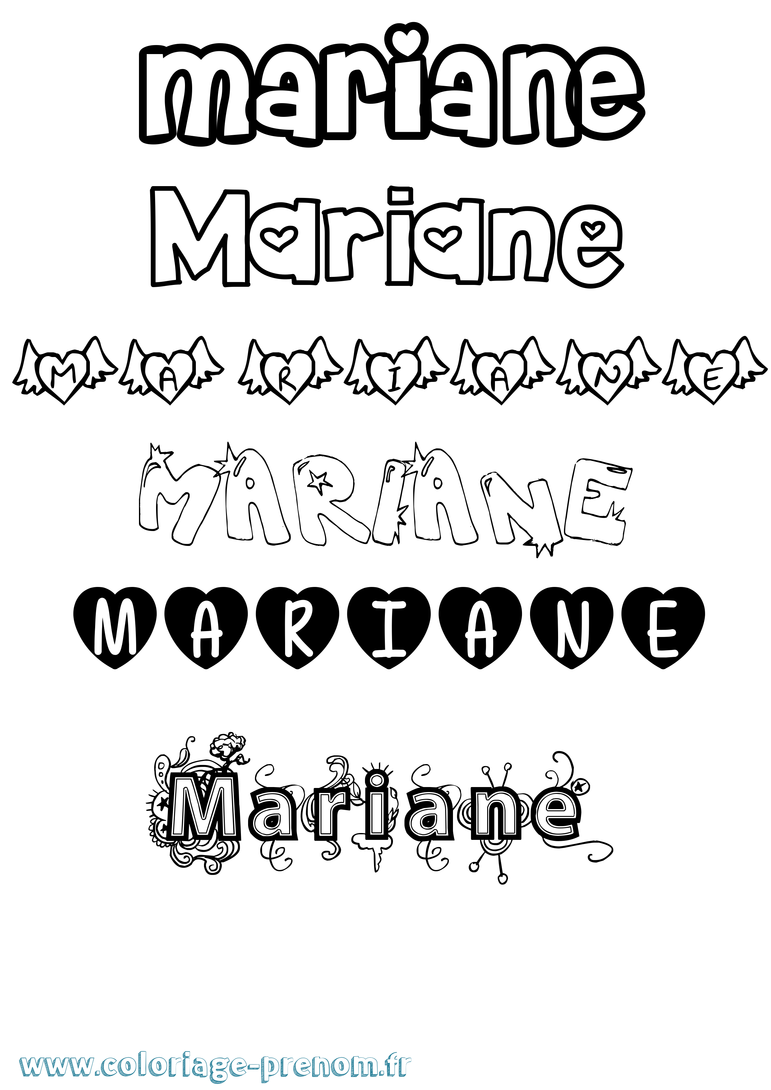 Coloriage prénom Mariane Girly