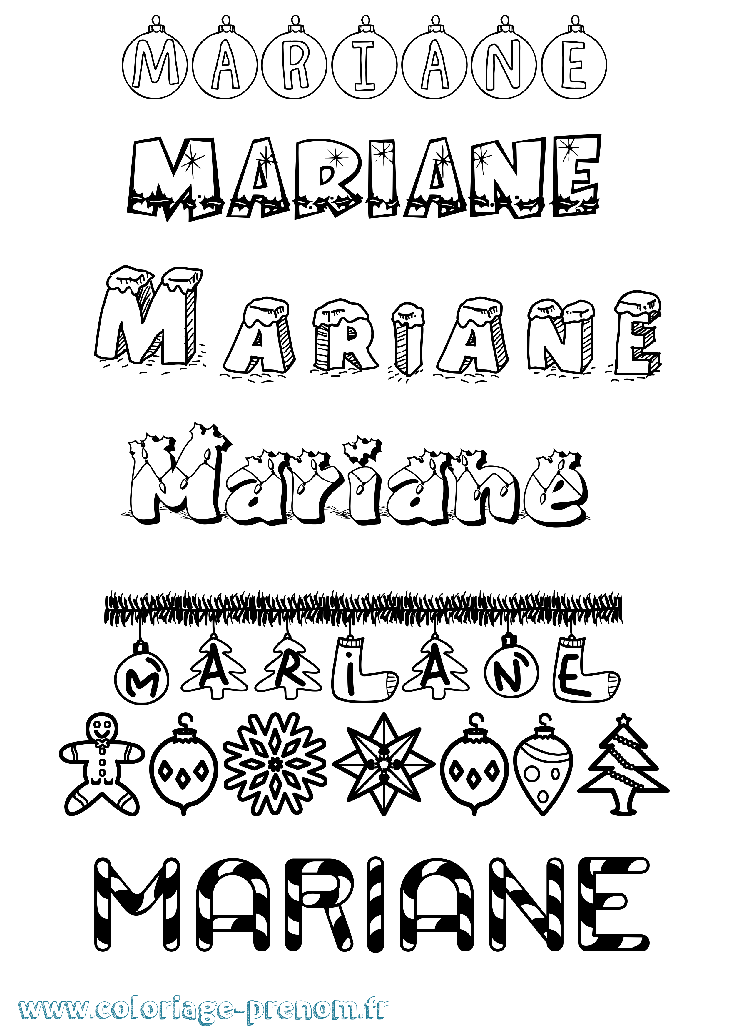 Coloriage Mariane Noël Coloriage prénom Mariane Noël
