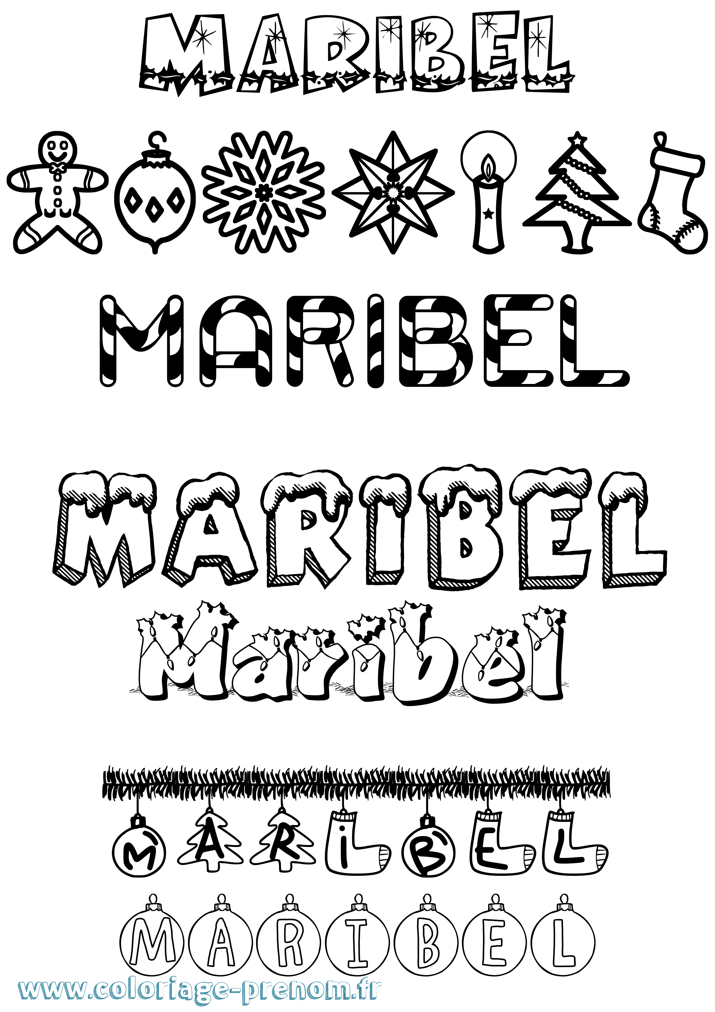 Coloriage Maribel Noël Coloriage prénom Maribel Noël