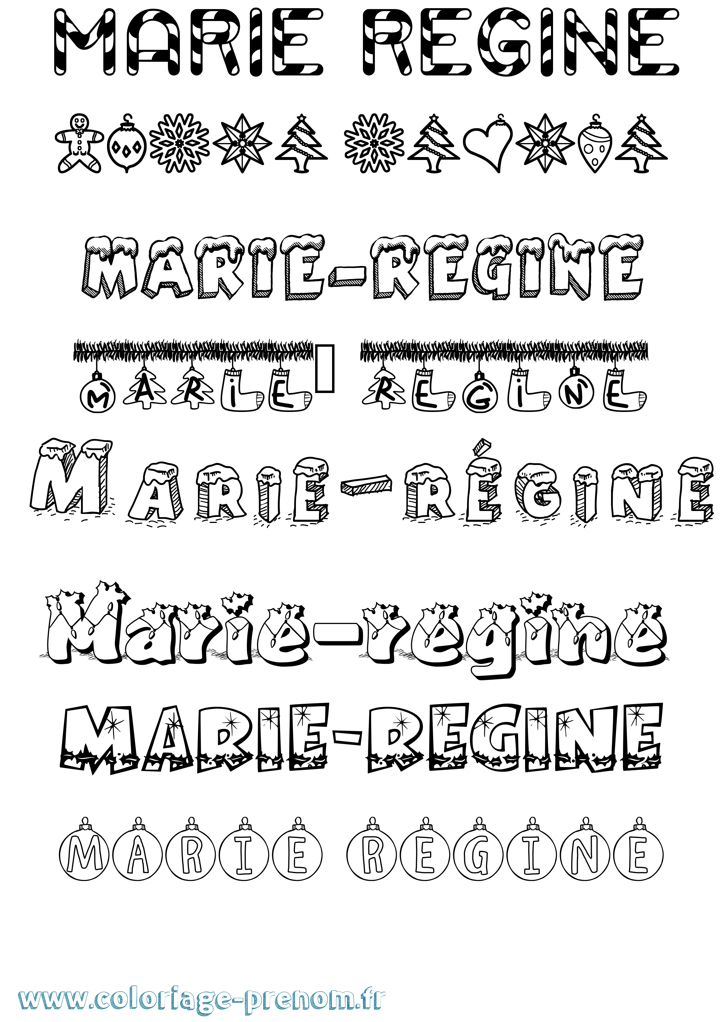 Coloriage prénom Marie-Régine Noël