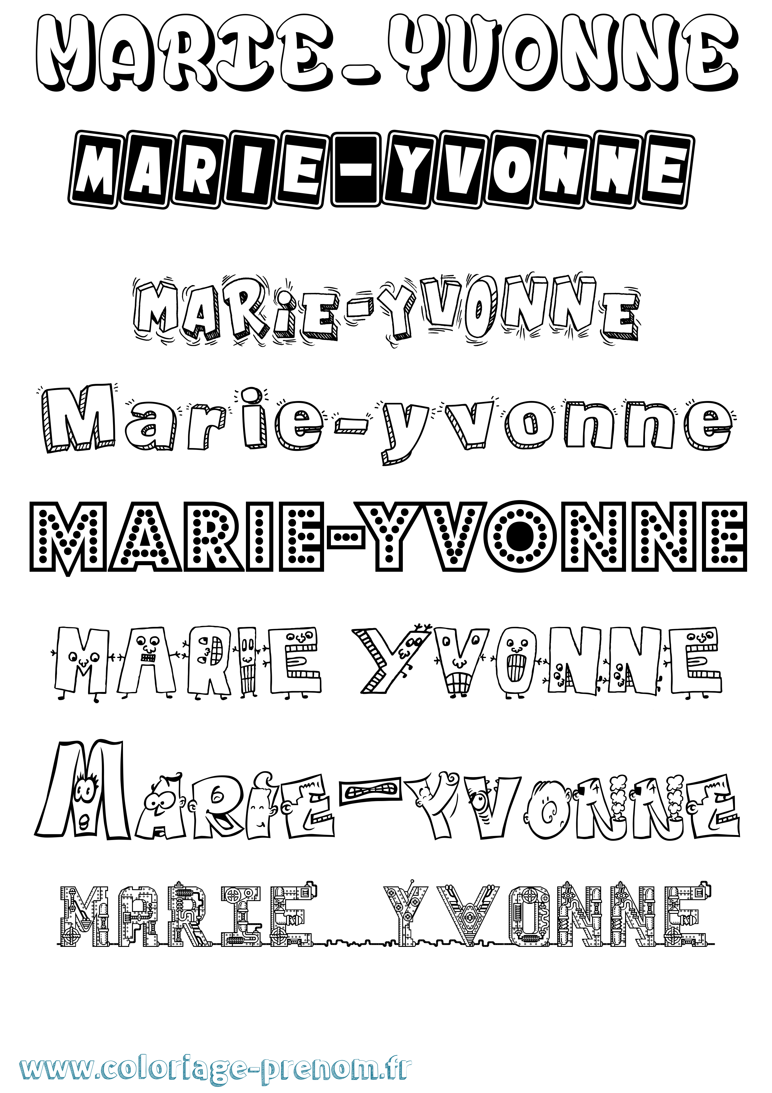 Coloriage prénom Marie-Yvonne Fun