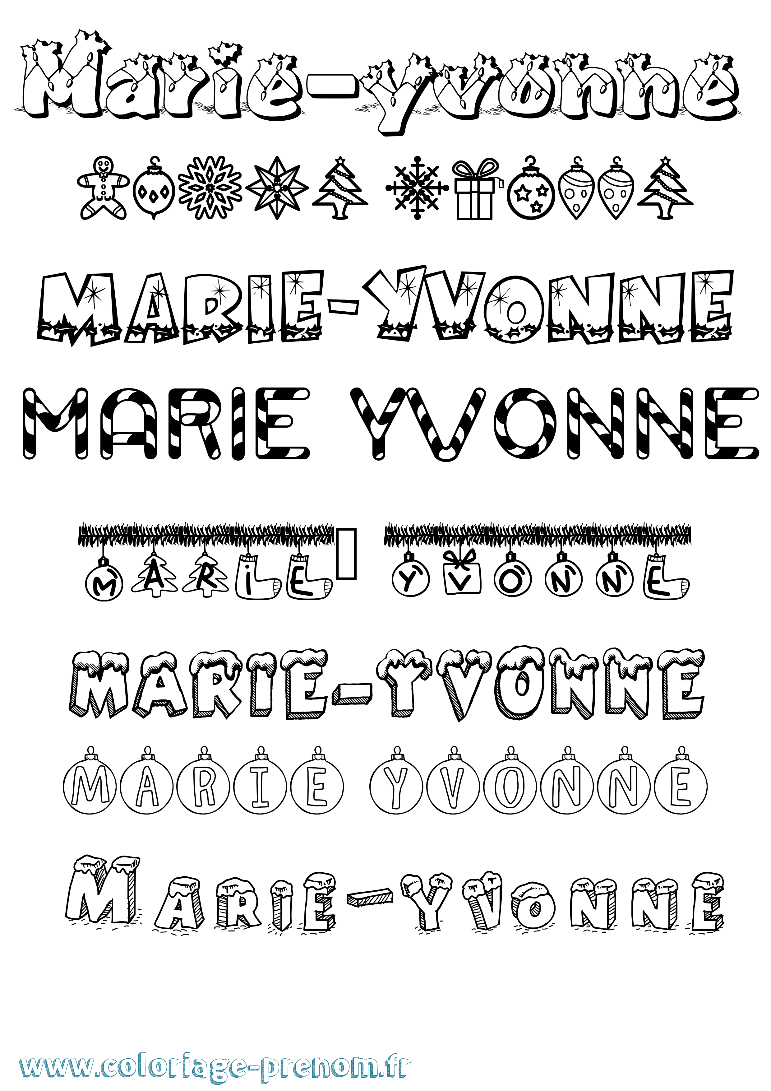Coloriage prénom Marie-Yvonne Noël