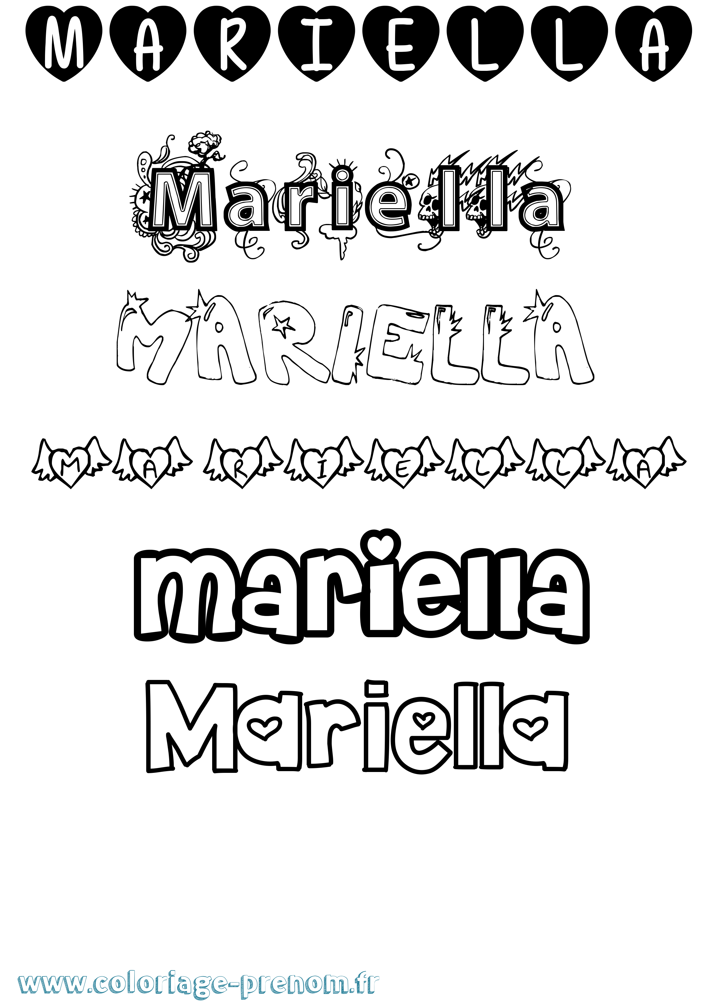 Coloriage prénom Mariella Girly