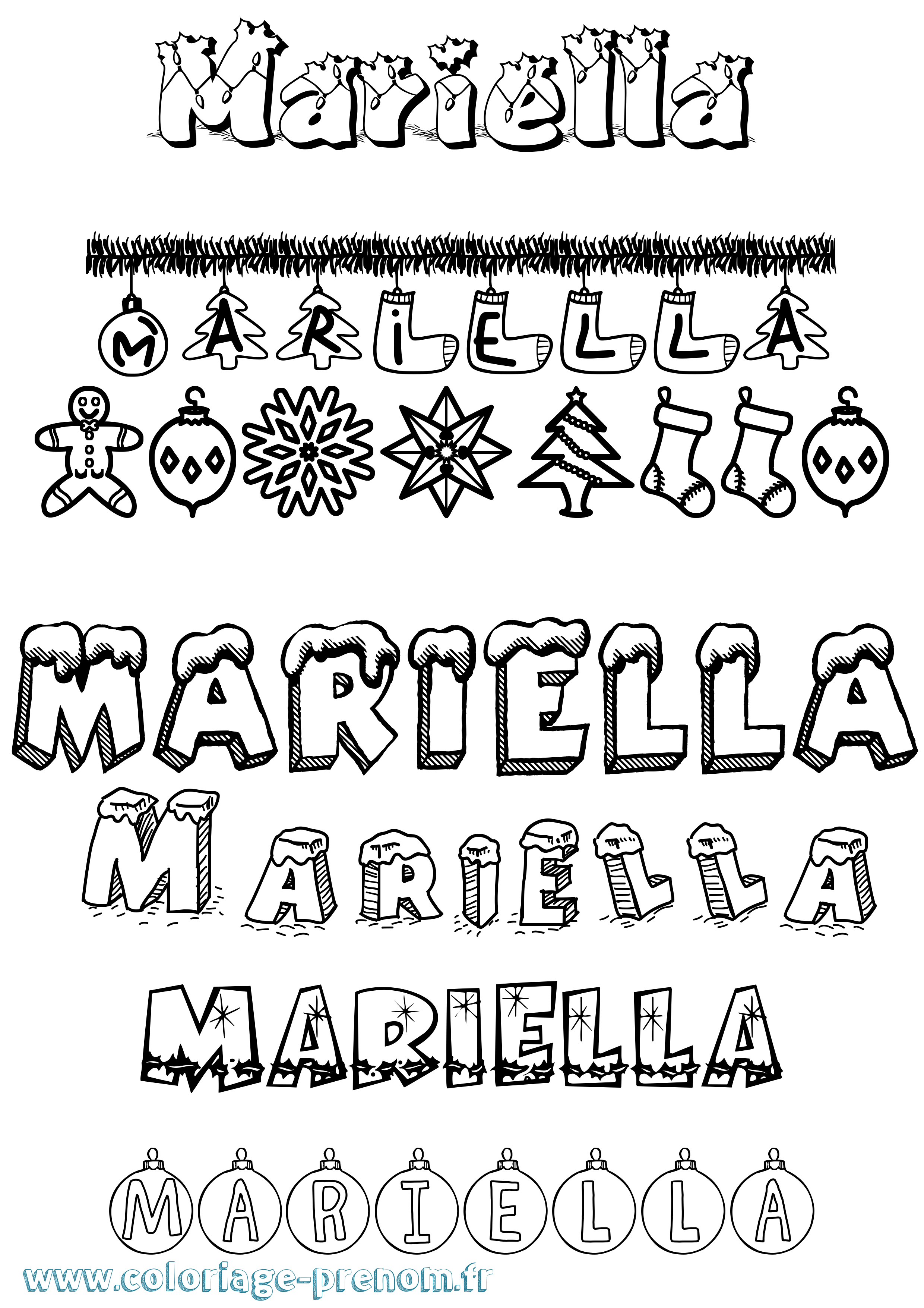 Coloriage Mariella Noël Coloriage prénom Mariella Noël