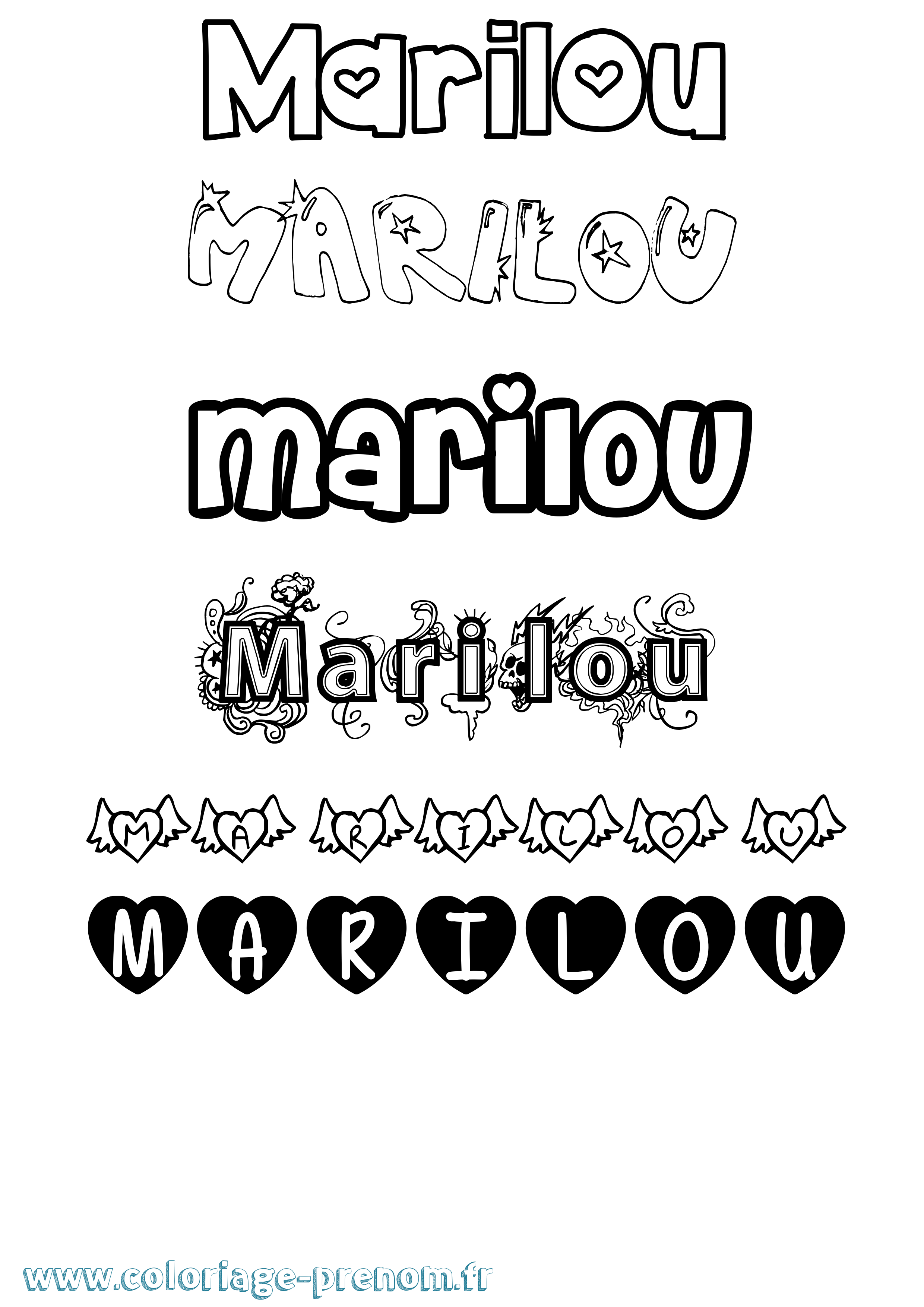 Coloriage prénom Marilou Girly