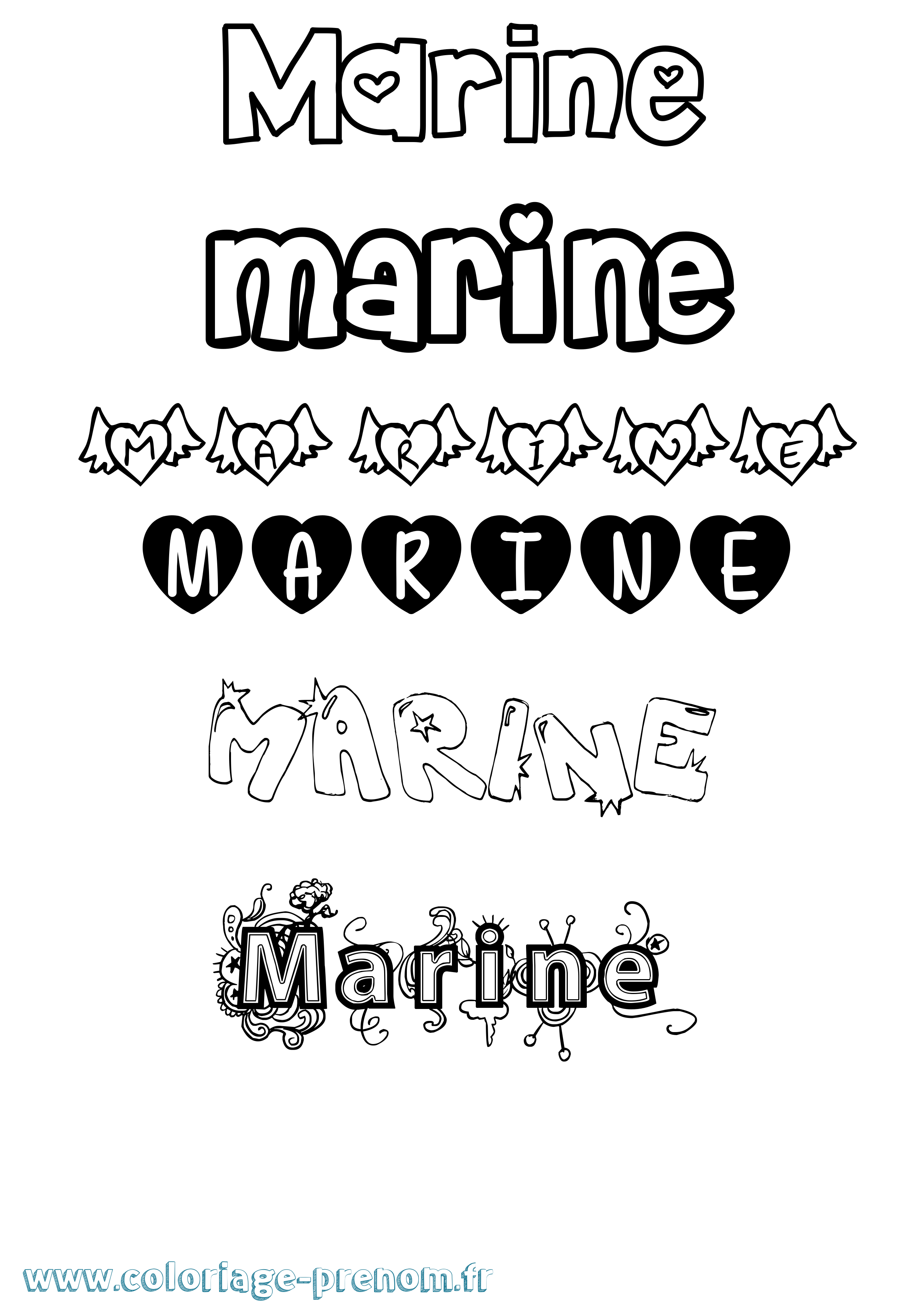 Coloriage prénom Marine Girly