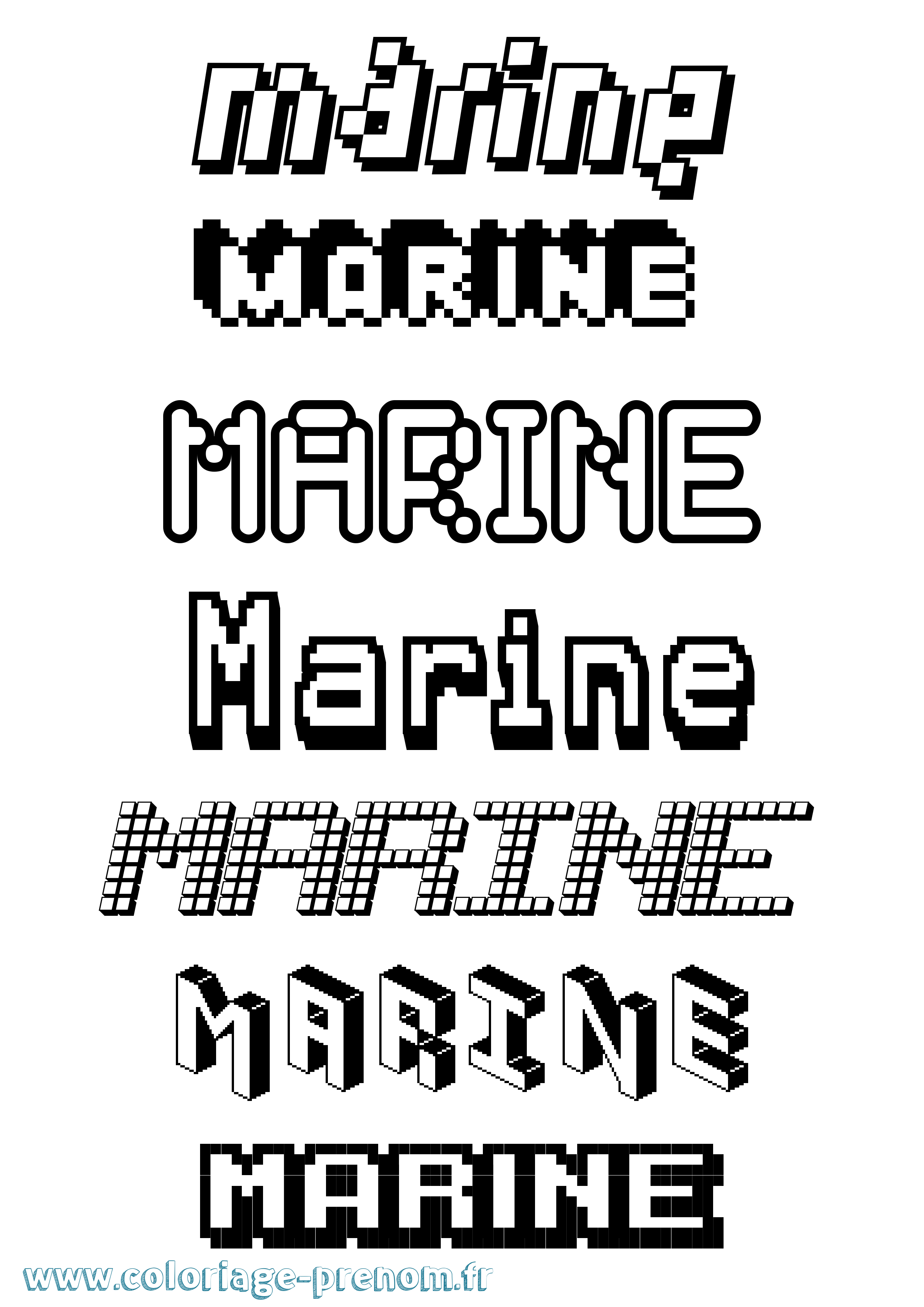 Coloriage prénom Marine Pixel