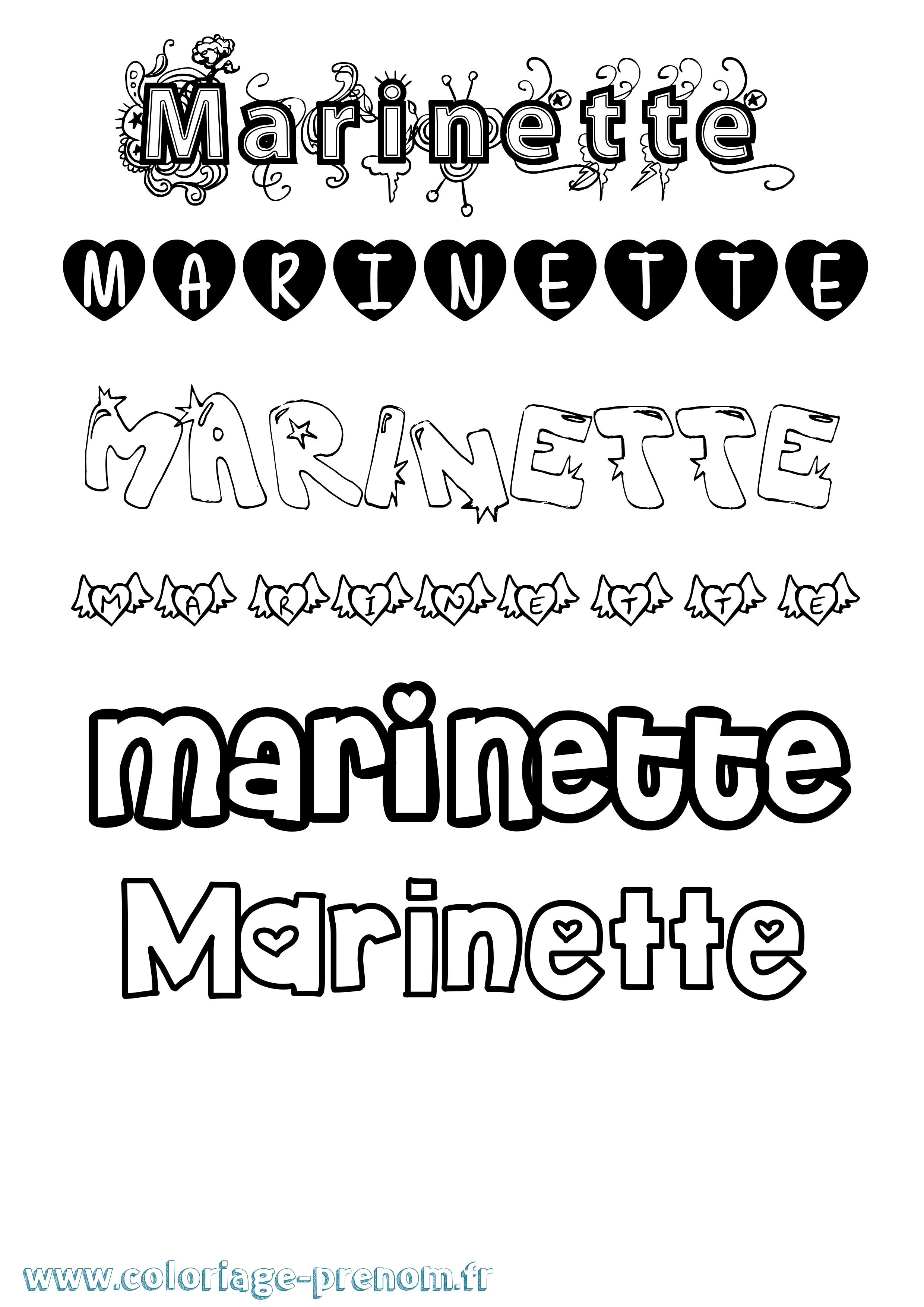 Coloriage prénom Marinette Girly