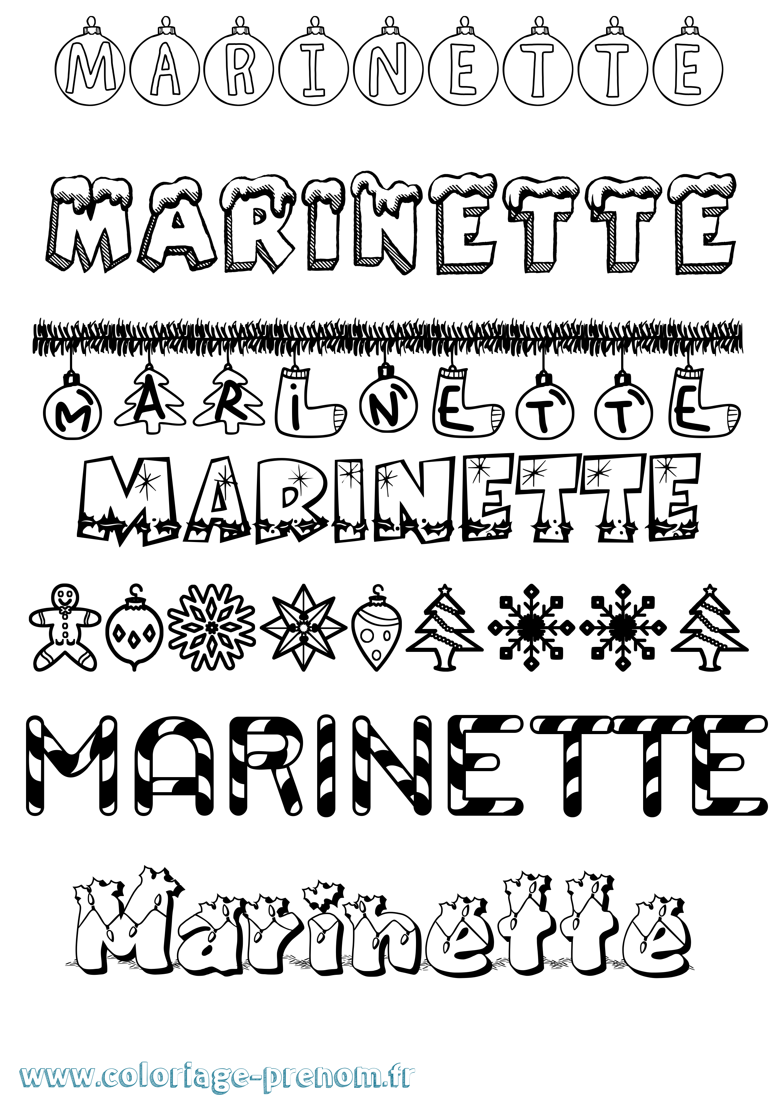Coloriage prénom Marinette Noël