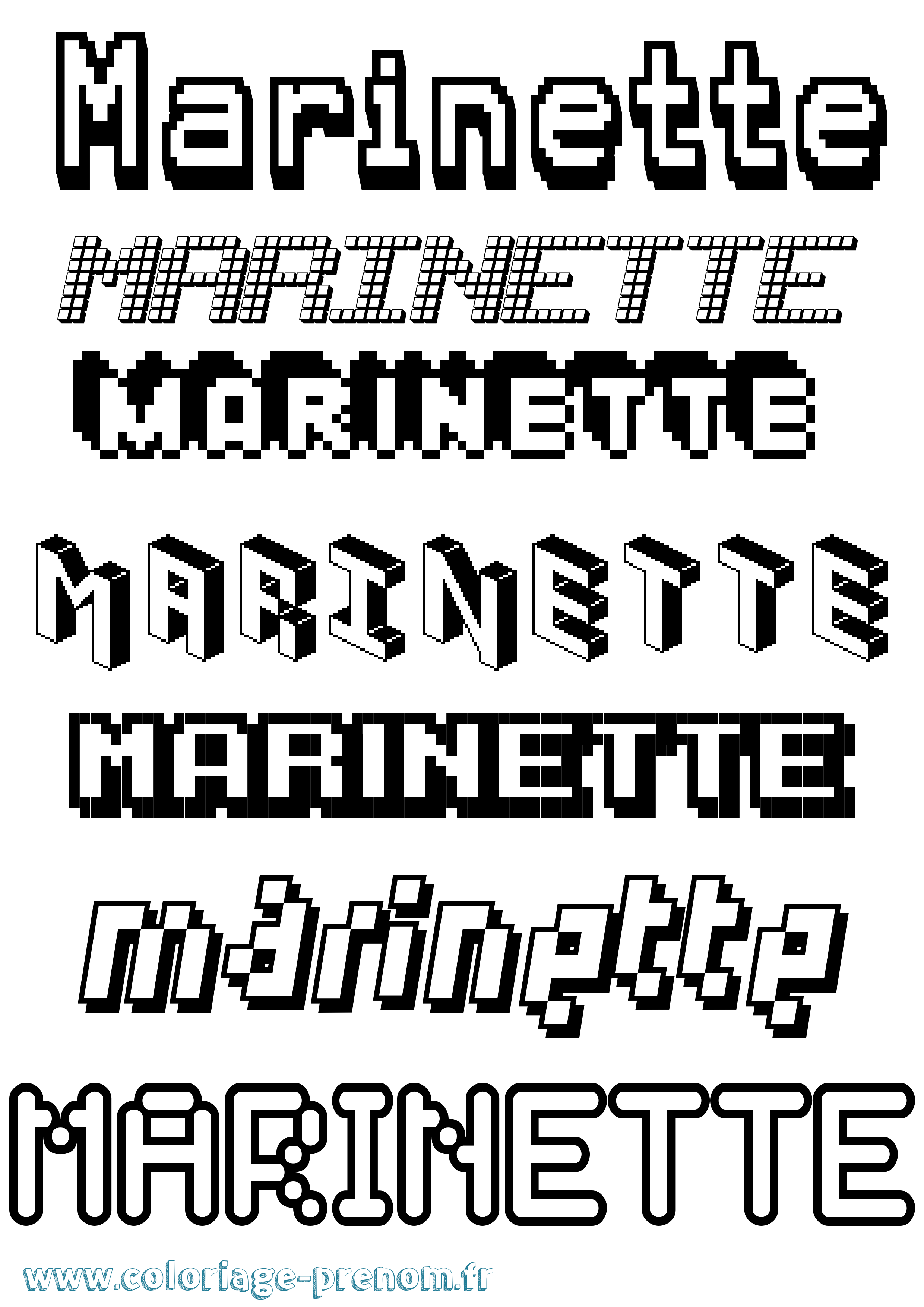 Coloriage prénom Marinette Pixel