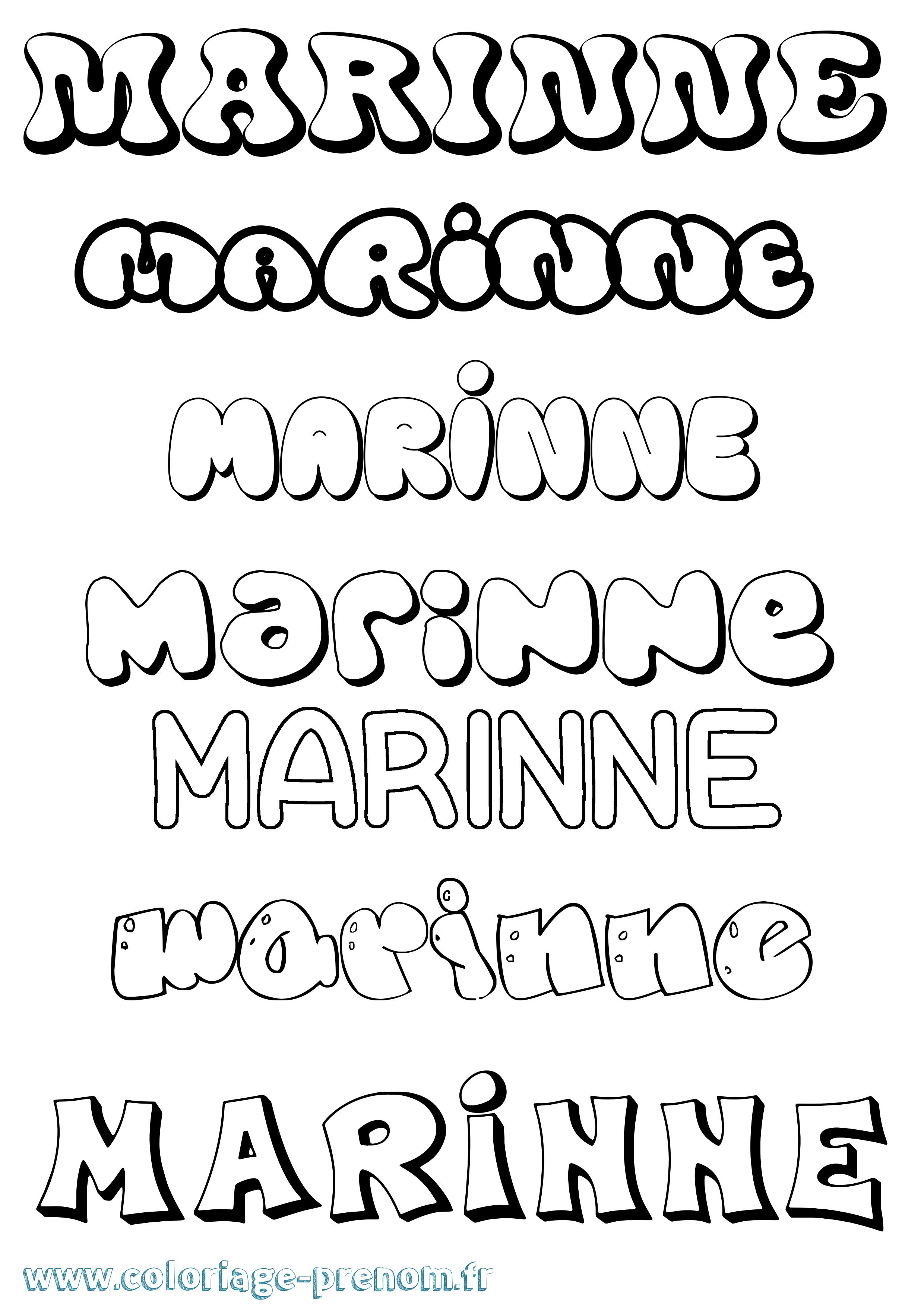 Coloriage prénom Marinne Bubble