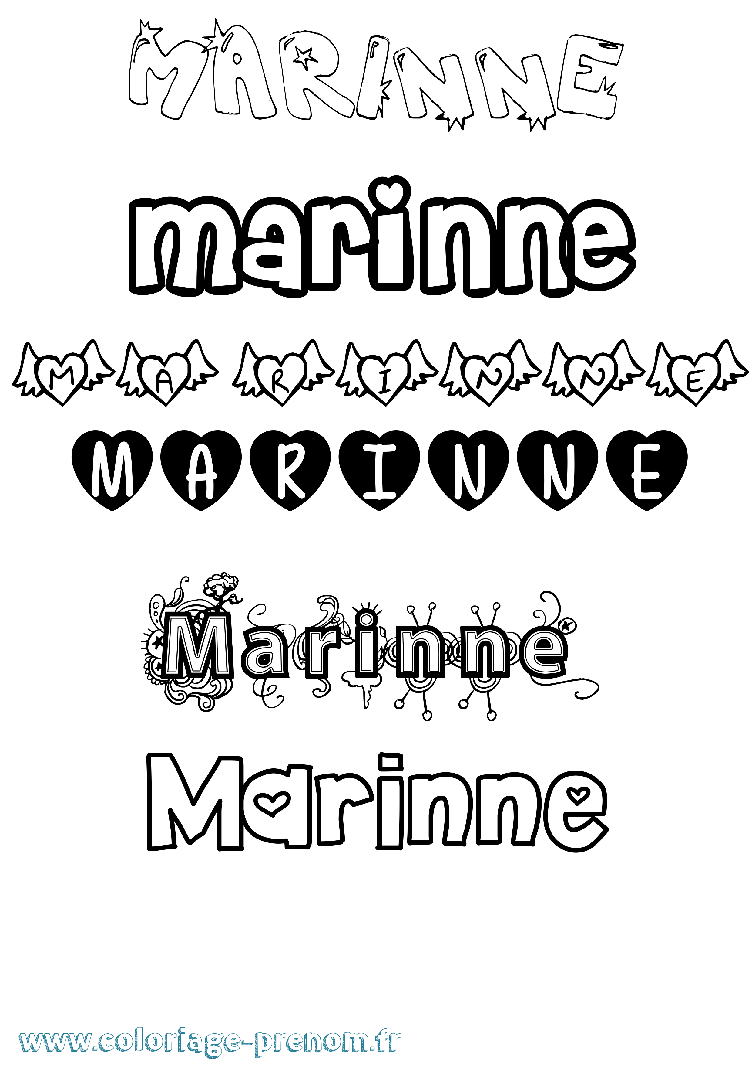 Coloriage prénom Marinne Girly