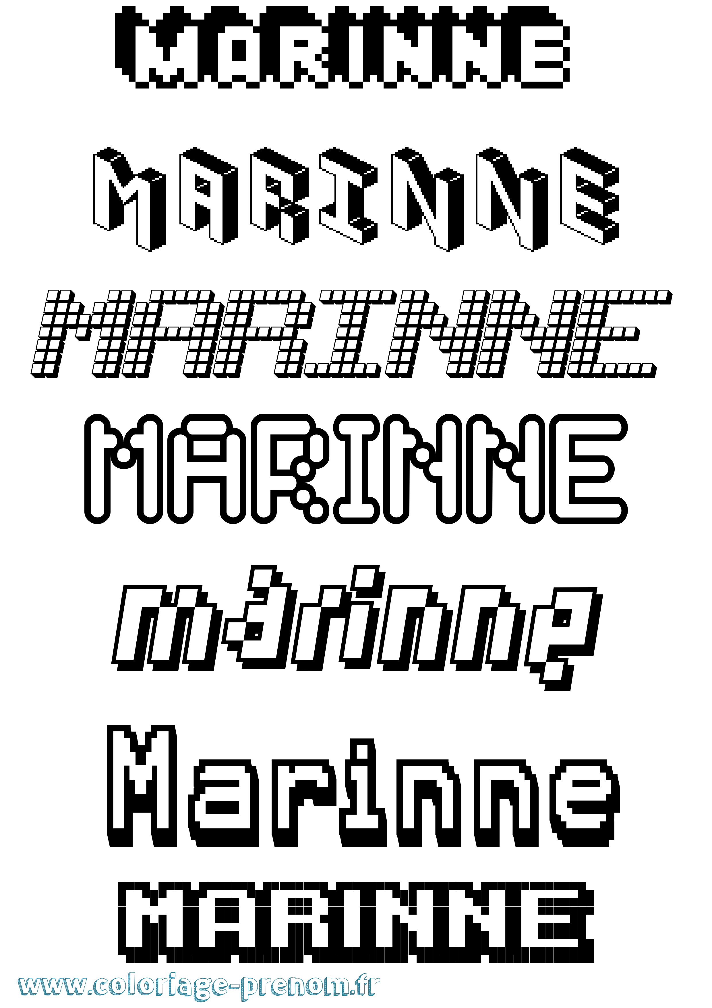 Coloriage prénom Marinne Pixel