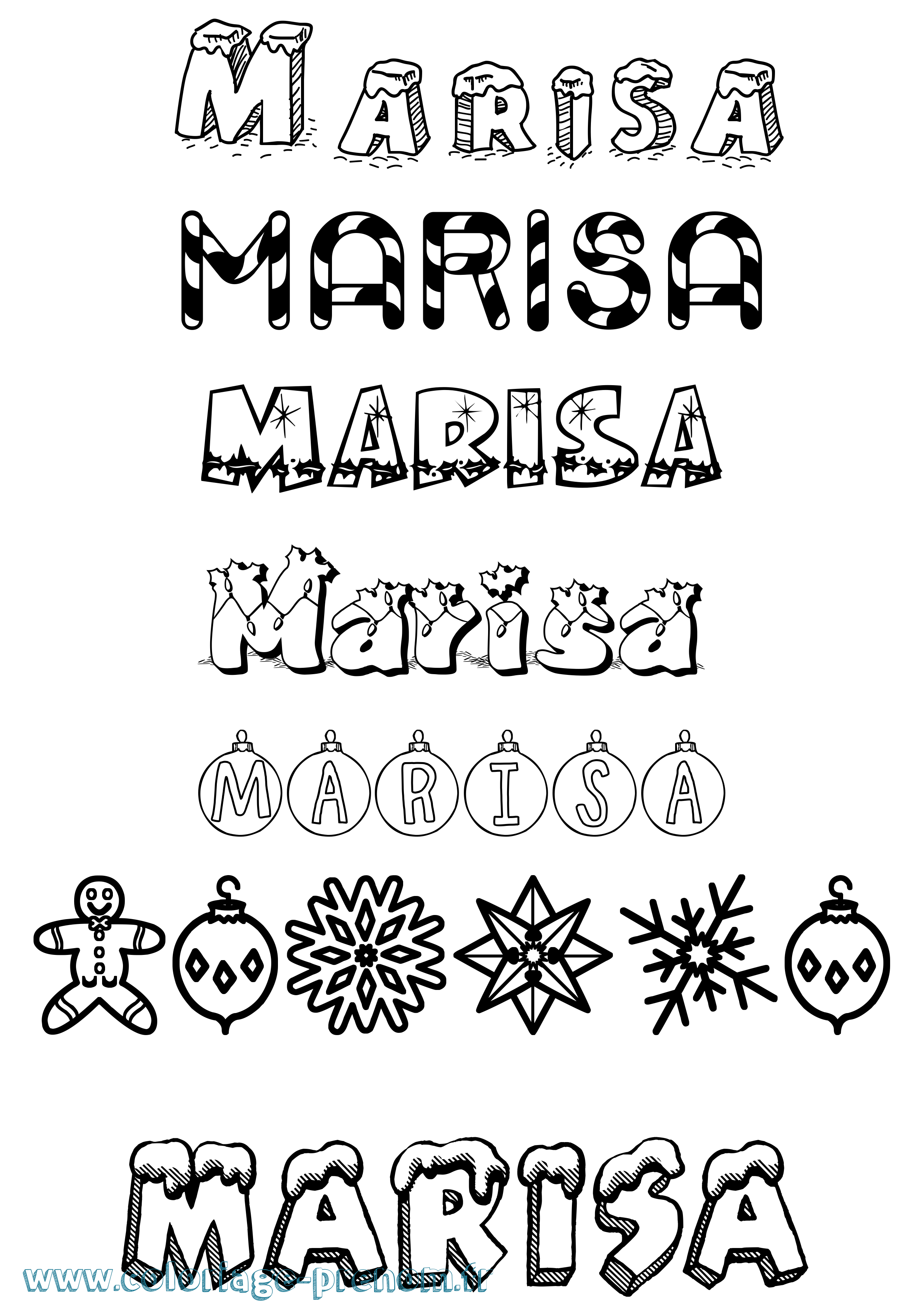 Coloriage prénom Marisa Noël