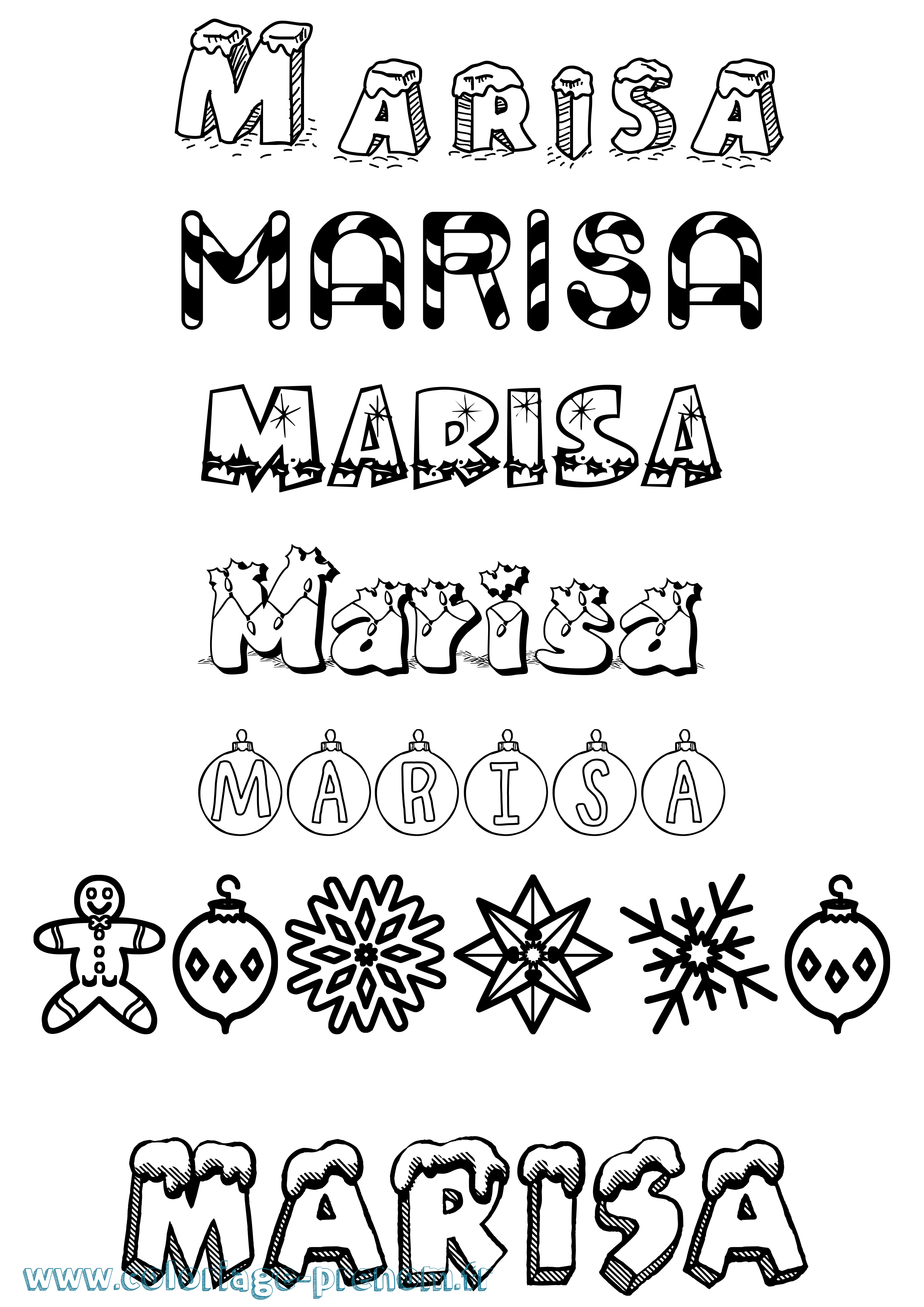 Coloriage Marisa Noël Coloriage prénom Marisa Noël