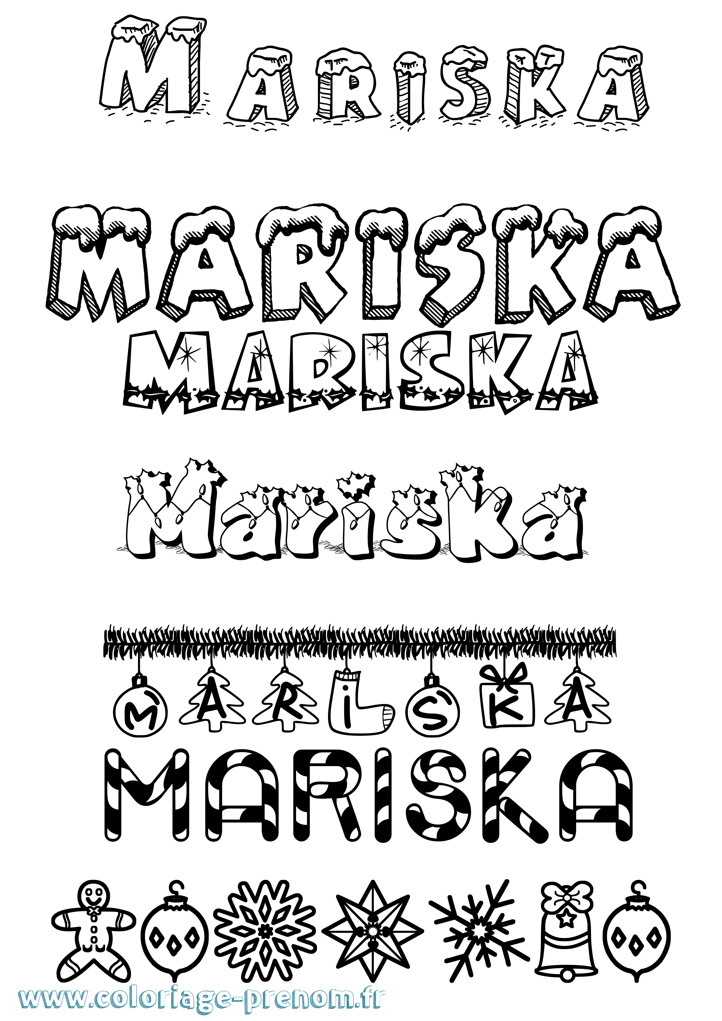 Coloriage prénom Mariska Noël