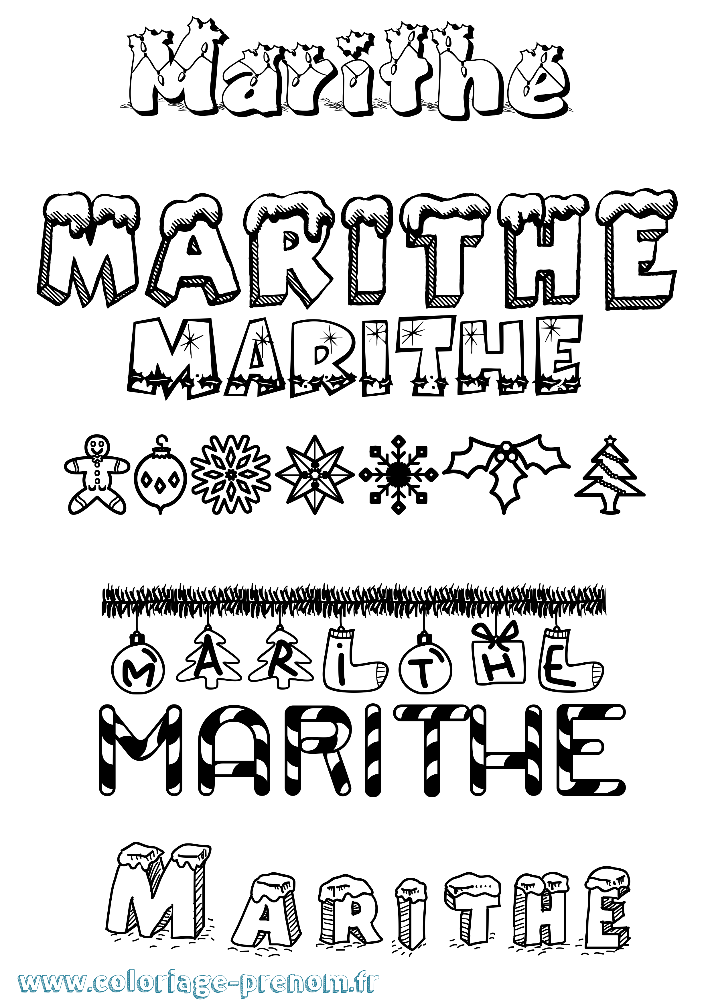 Coloriage Marithe Noël Coloriage prénom Marithe Noël