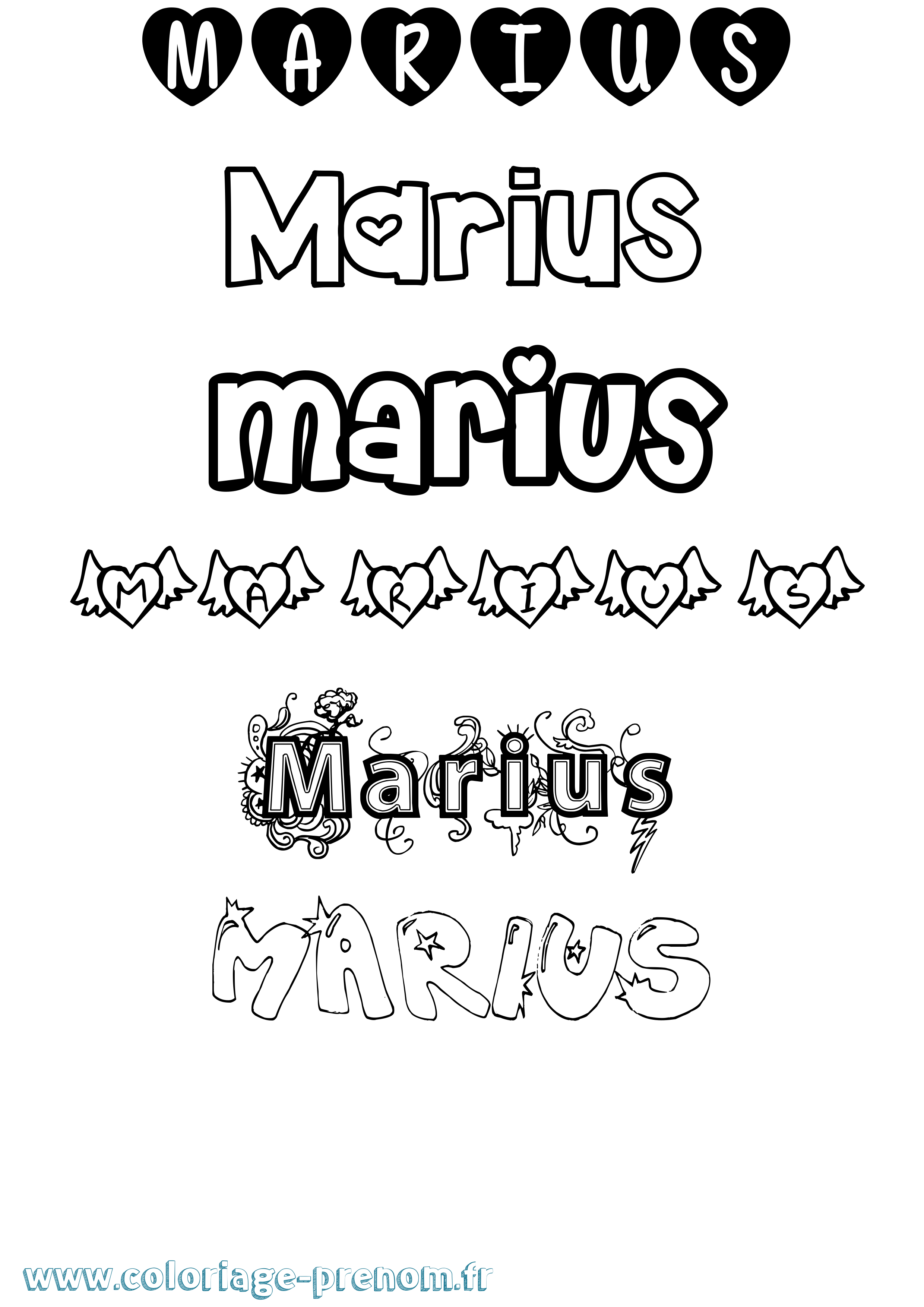 Coloriage prénom Marius Girly
