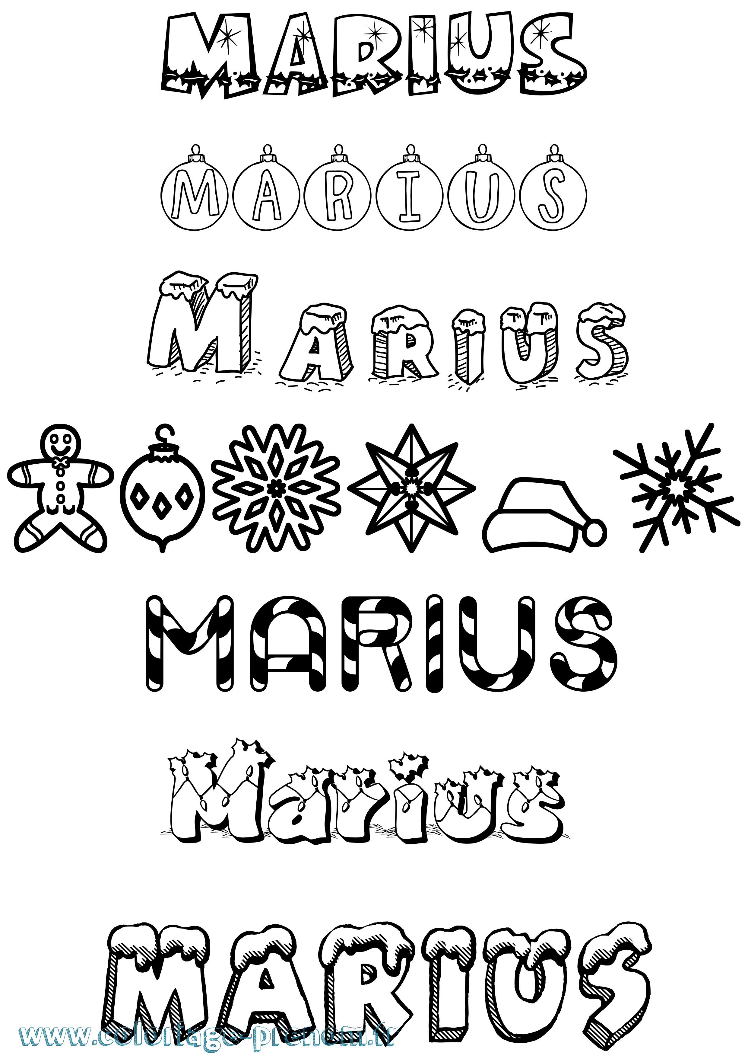 Coloriage prénom Marius Noël