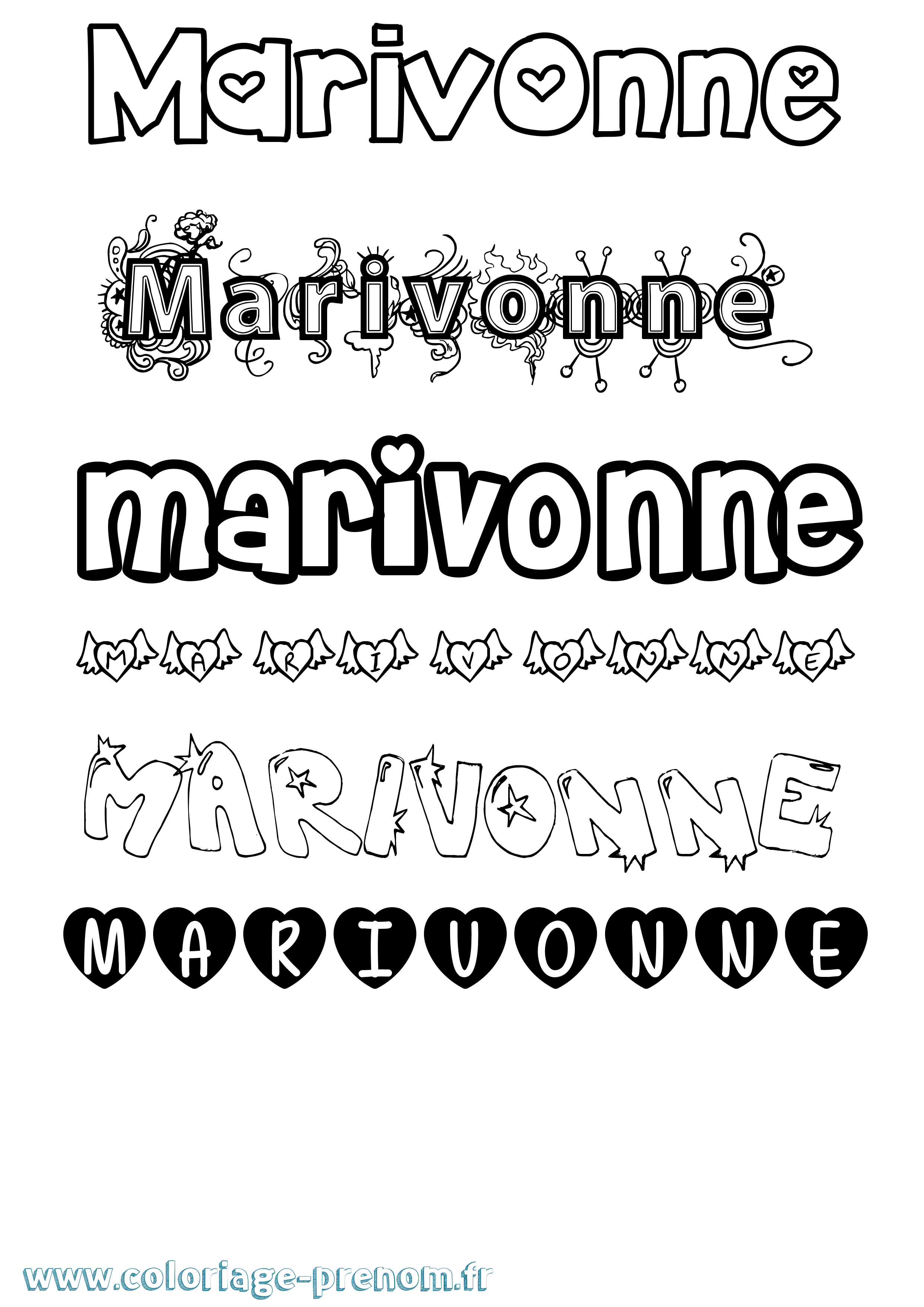 Coloriage prénom Marivonne Girly