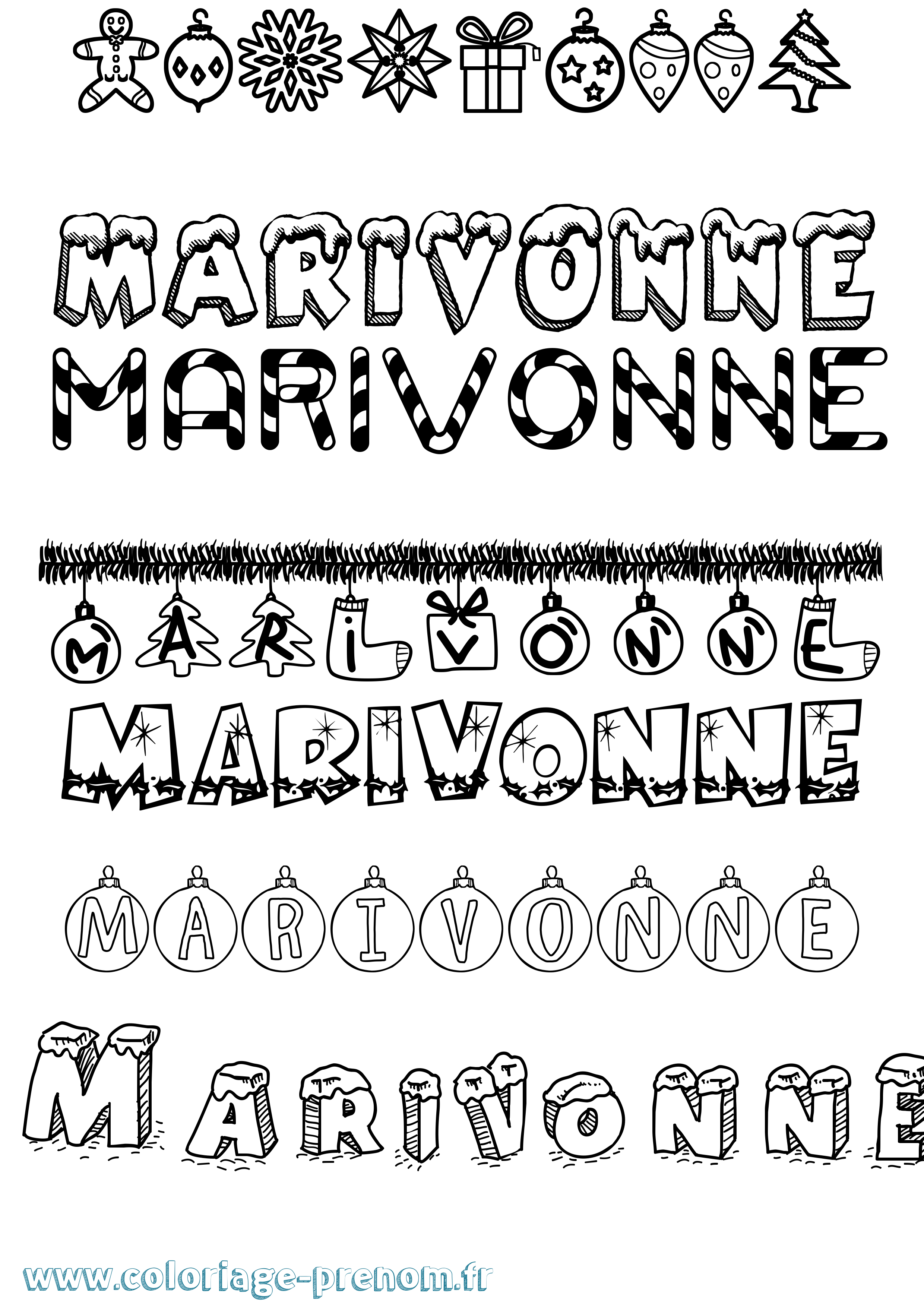 Coloriage prénom Marivonne Noël