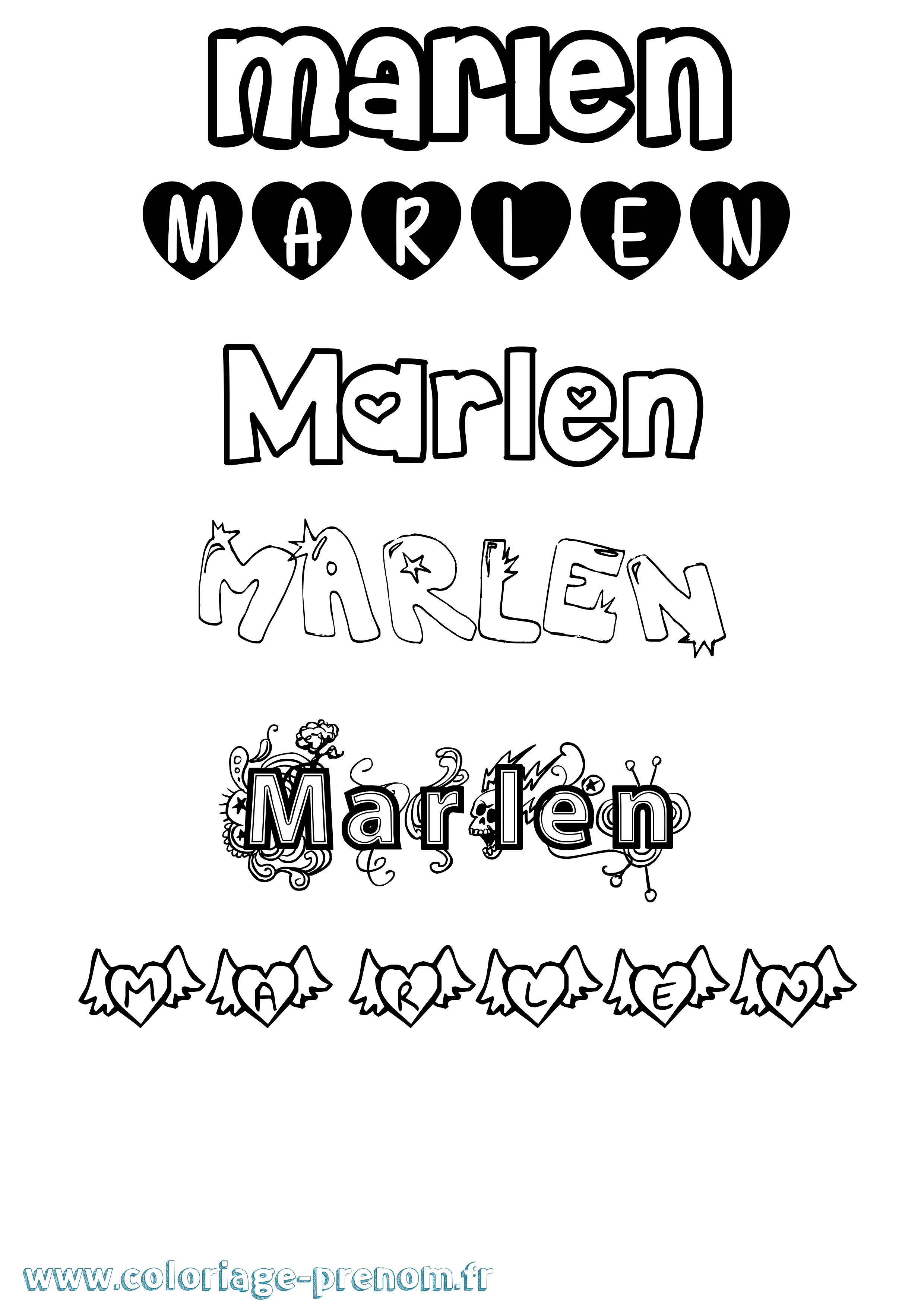 Coloriage prénom Marlen Girly