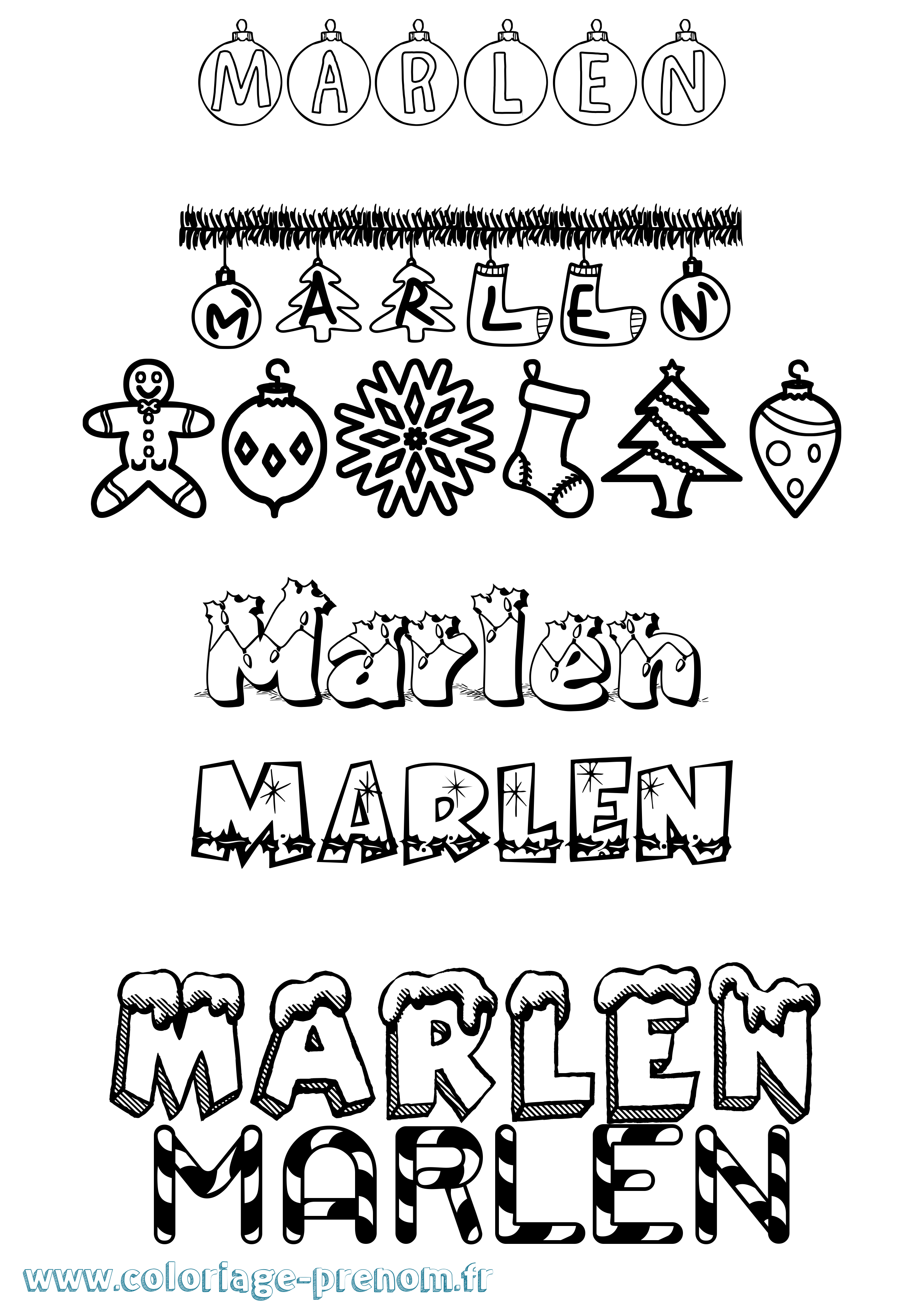Coloriage prénom Marlen Noël